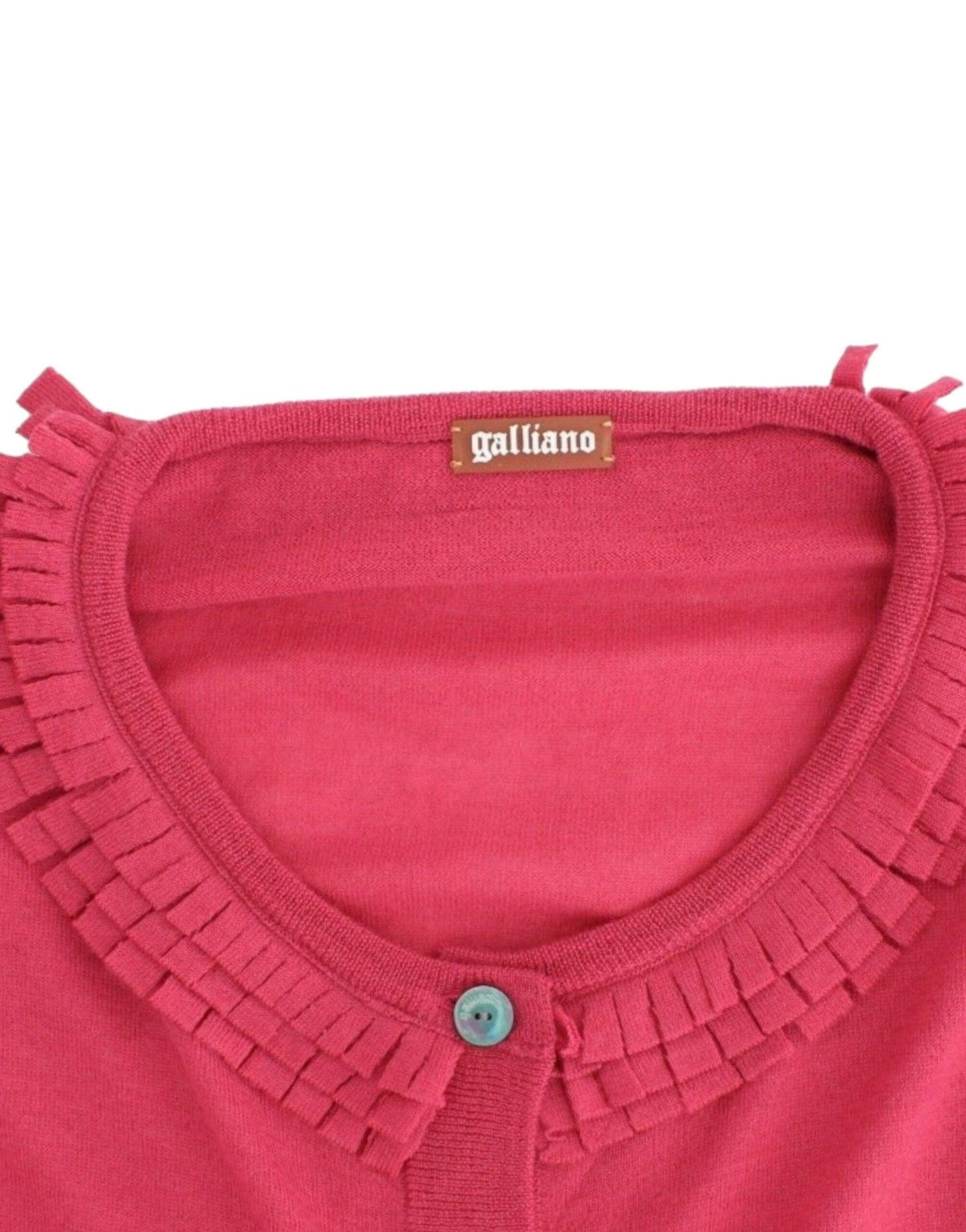 John Galliano Ruffle Detail Wool Cardigan in Pink - Arichezz.store