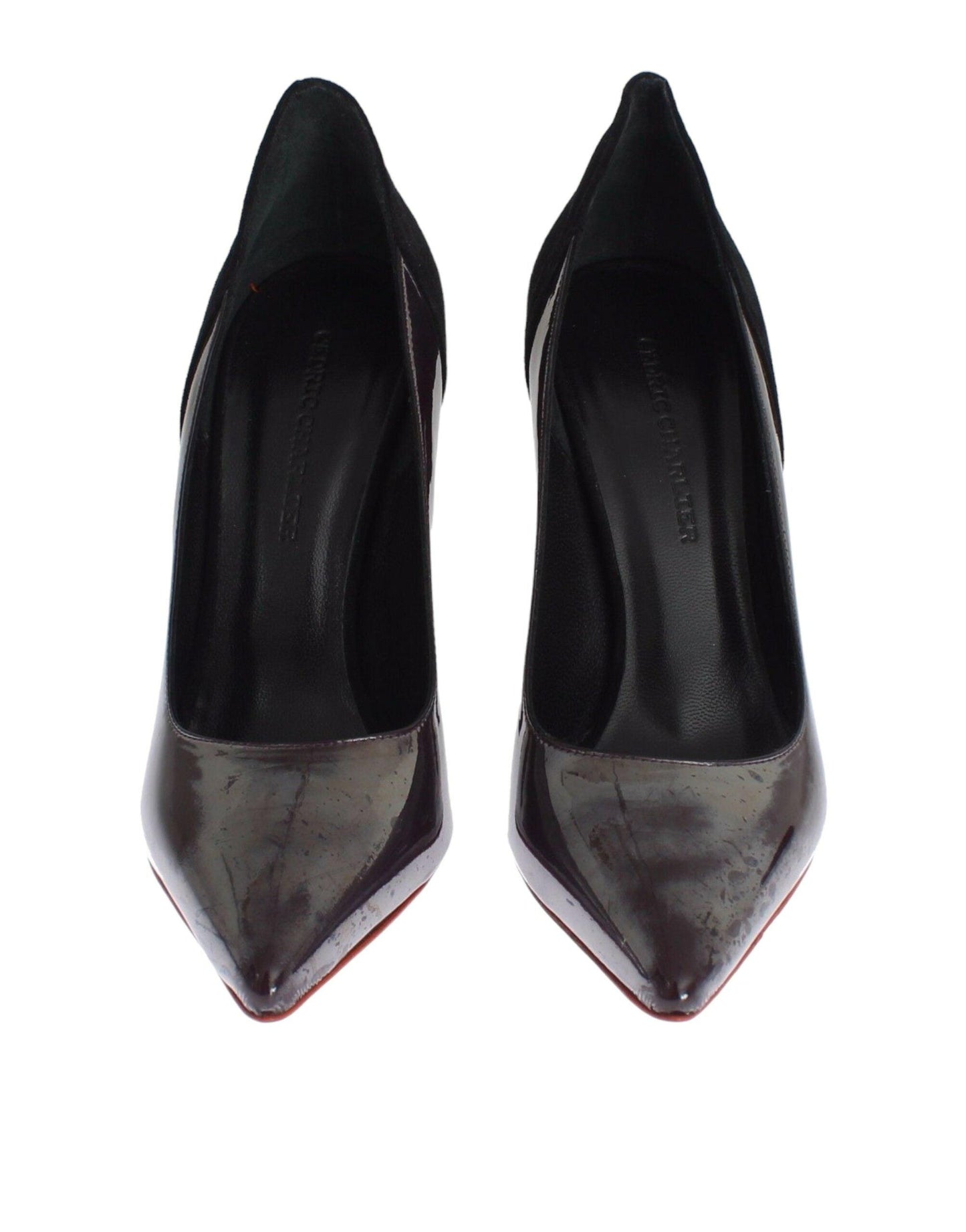 Cédric Charlier Metallic Gray Leather Pumps - Arichezz.store