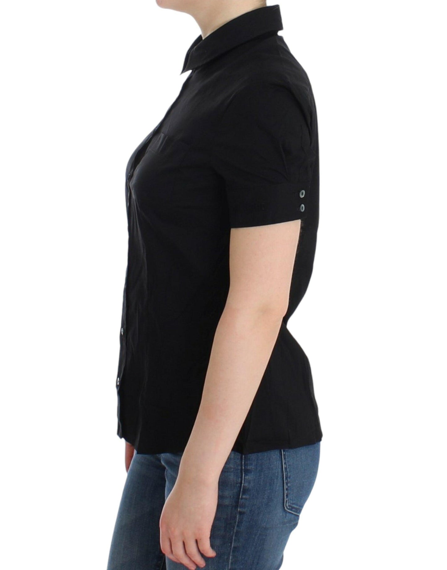 John Galliano Elegant Black Cotton Stretch Shortsleeve Blouse - Arichezz.store