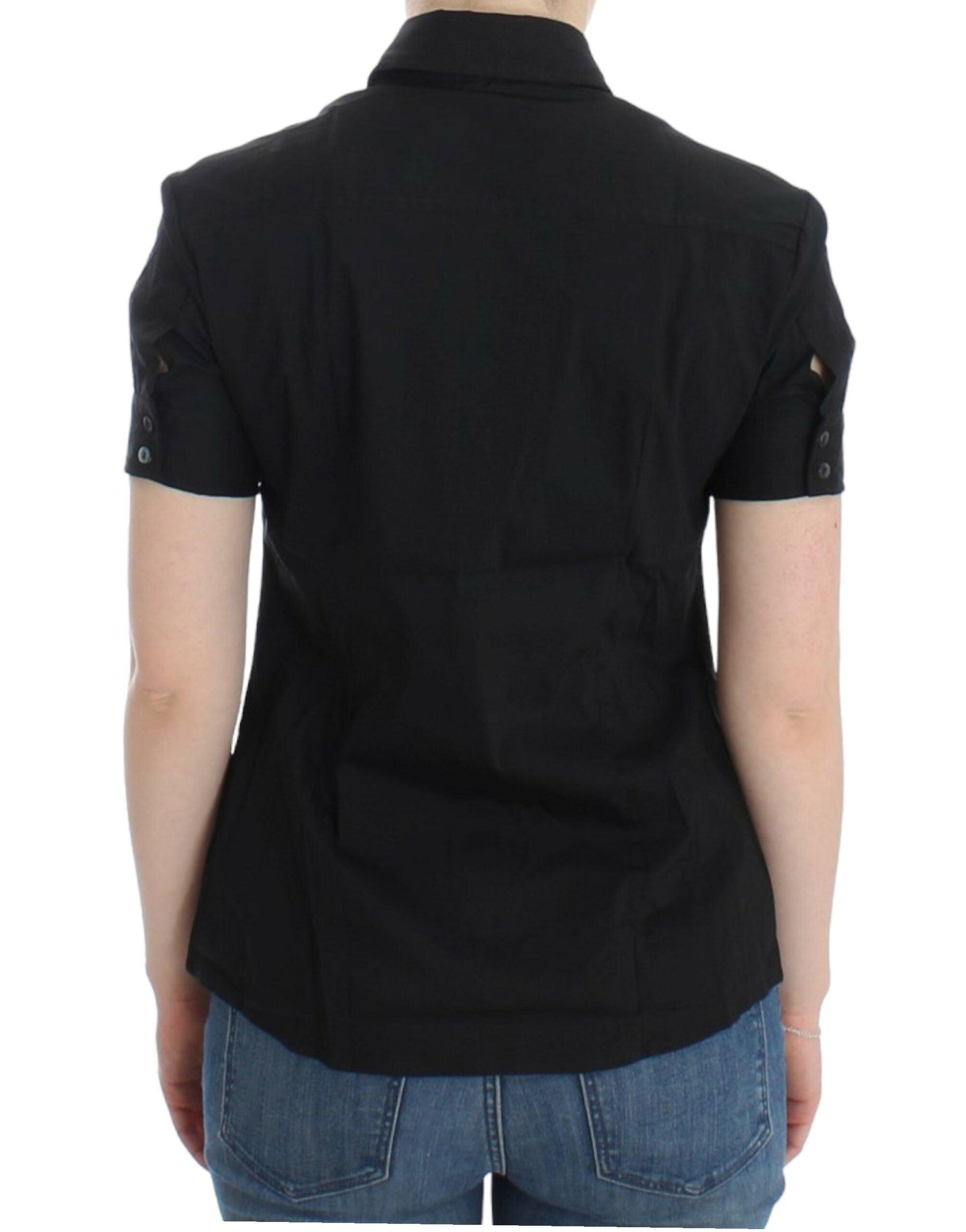 John Galliano Elegant Black Cotton Stretch Shortsleeve Blouse - Arichezz.store