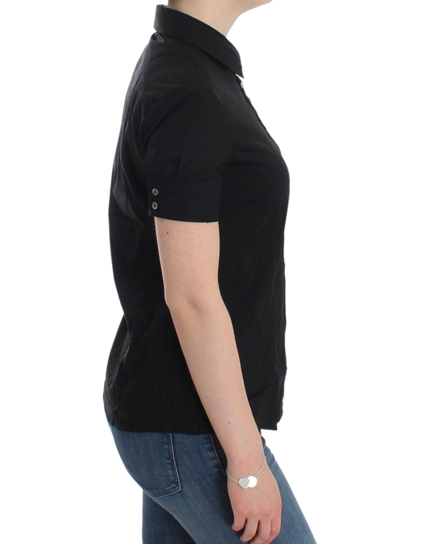 John Galliano Elegant Black Cotton Stretch Shortsleeve Blouse - Arichezz.store