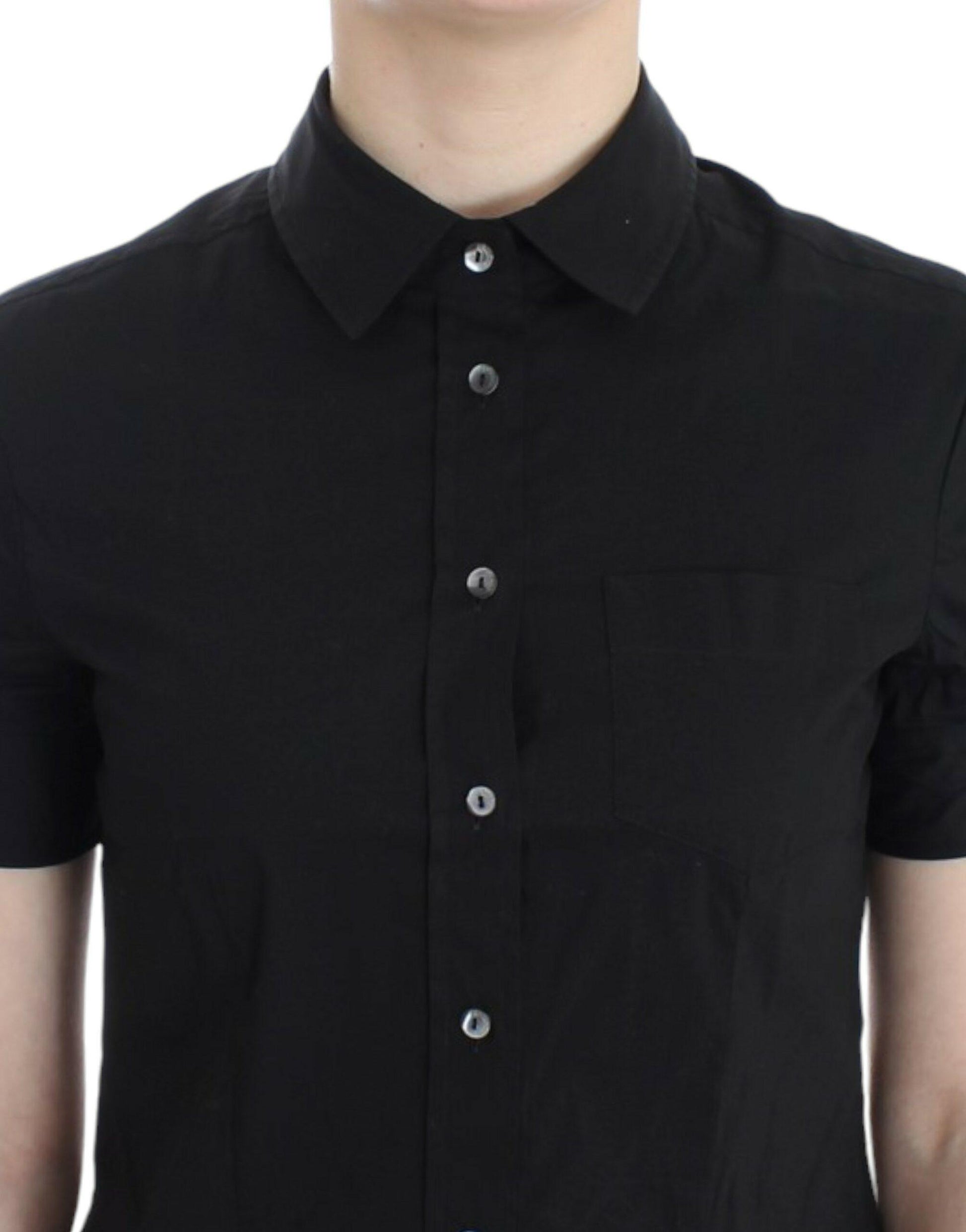 John Galliano Elegant Black Cotton Stretch Shortsleeve Blouse - Arichezz.store