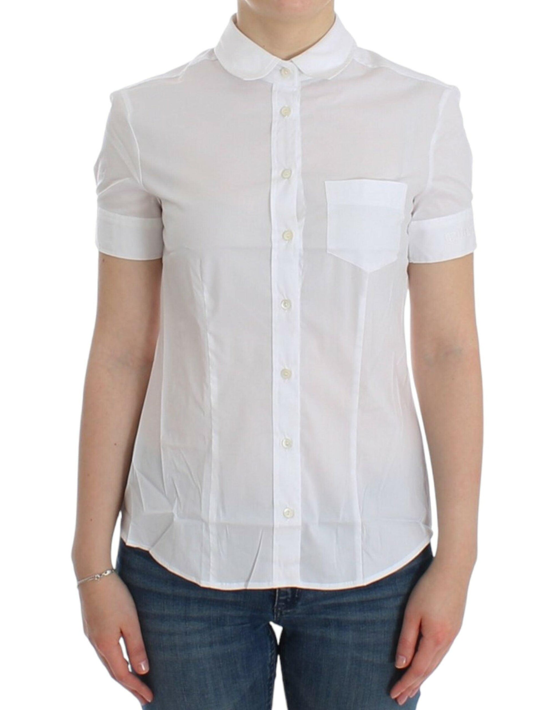 John Galliano Chic White Cotton Blend Shortsleeve Blouse - Arichezz.store