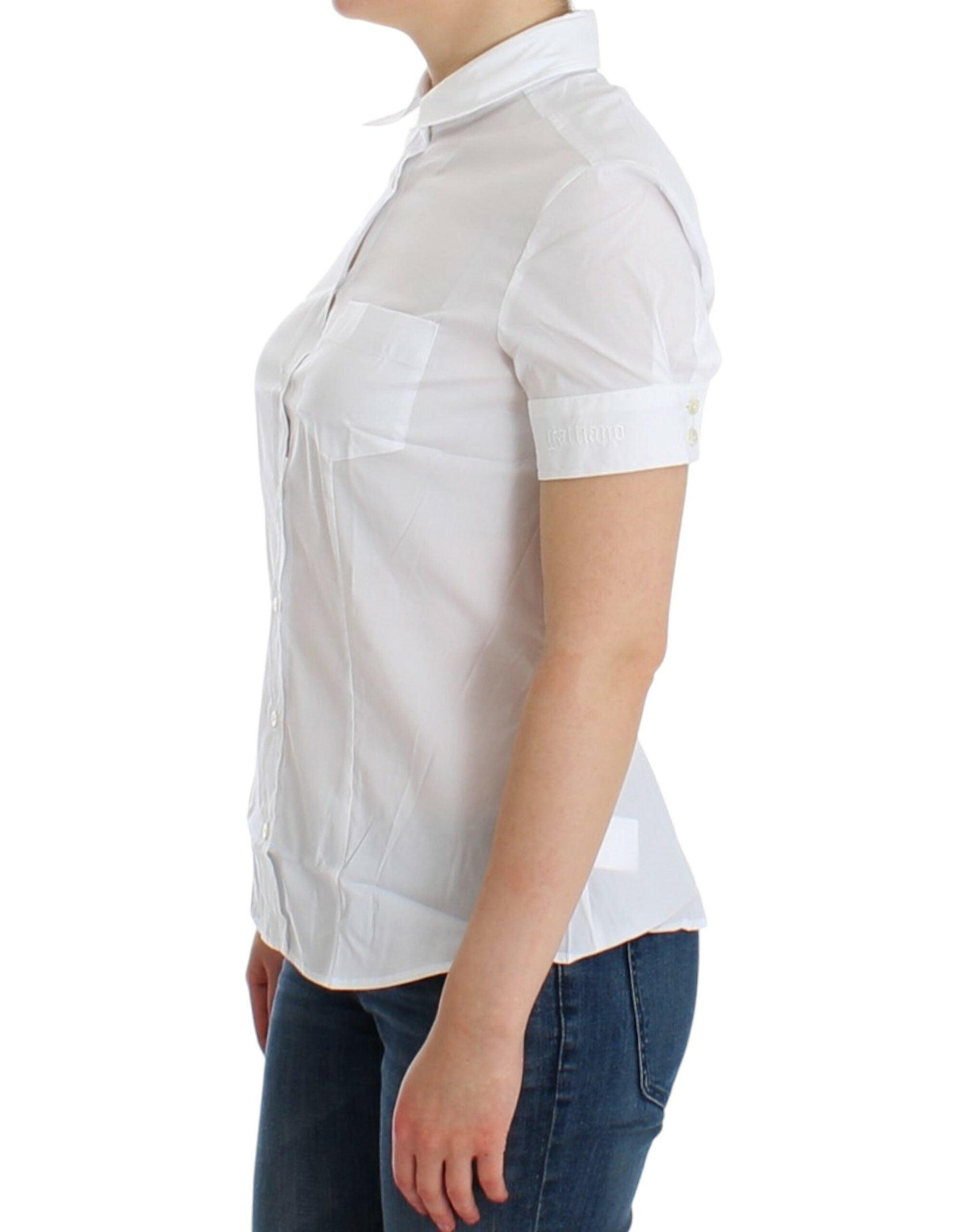 John Galliano Chic White Cotton Blend Shortsleeve Blouse - Arichezz.store