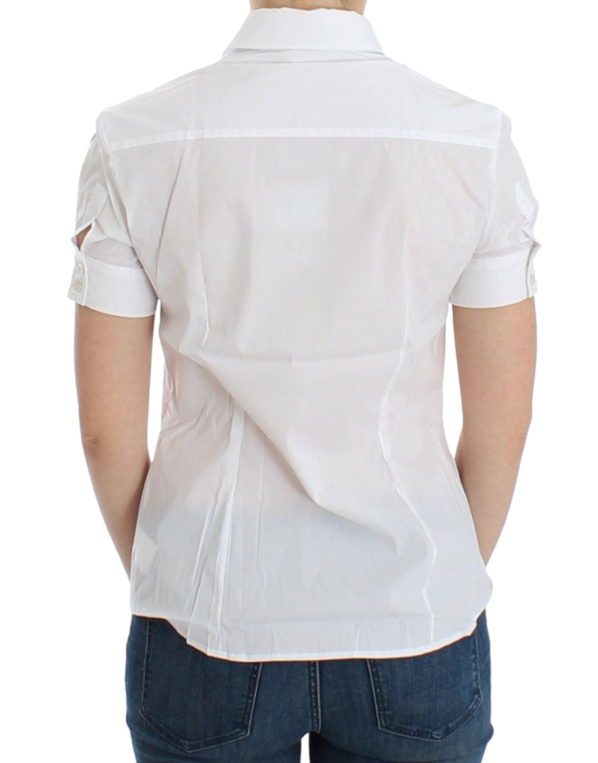 John Galliano Chic White Cotton Blend Shortsleeve Blouse - Arichezz.store