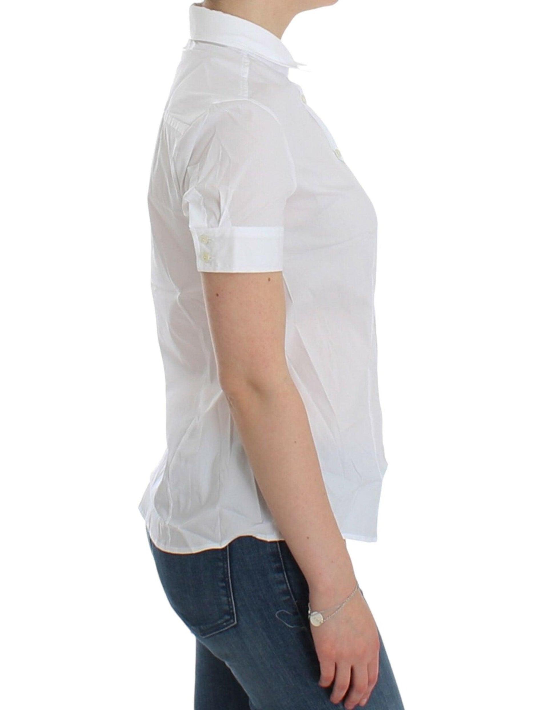 John Galliano Chic White Cotton Blend Shortsleeve Blouse - Arichezz.store