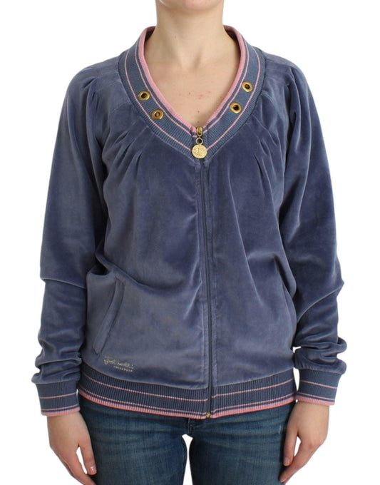 Cavalli Elegant Blue Zip Cardigan with Gold Details - Arichezz.store