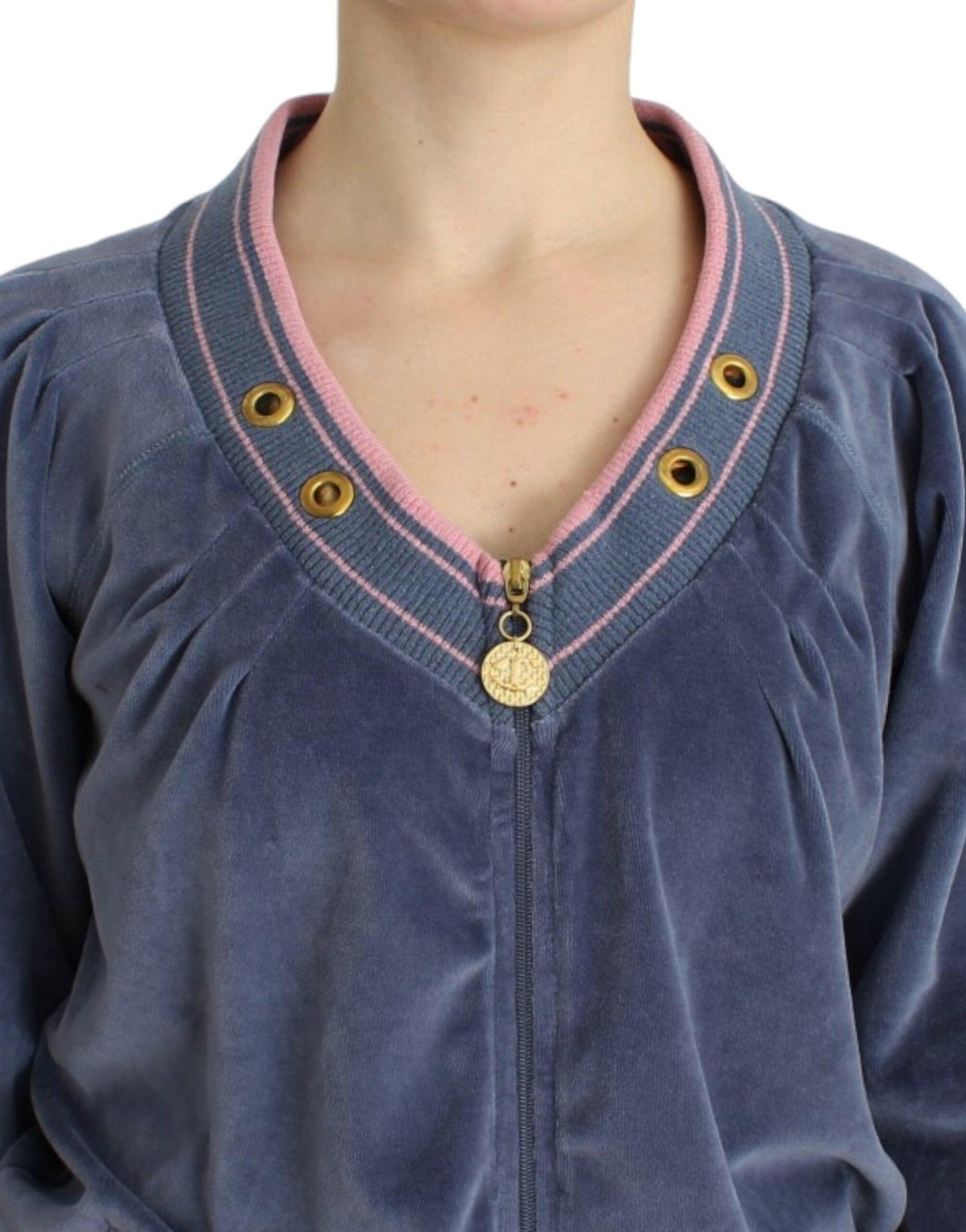 Cavalli Elegant Blue Zip Cardigan with Gold Details - Arichezz.store