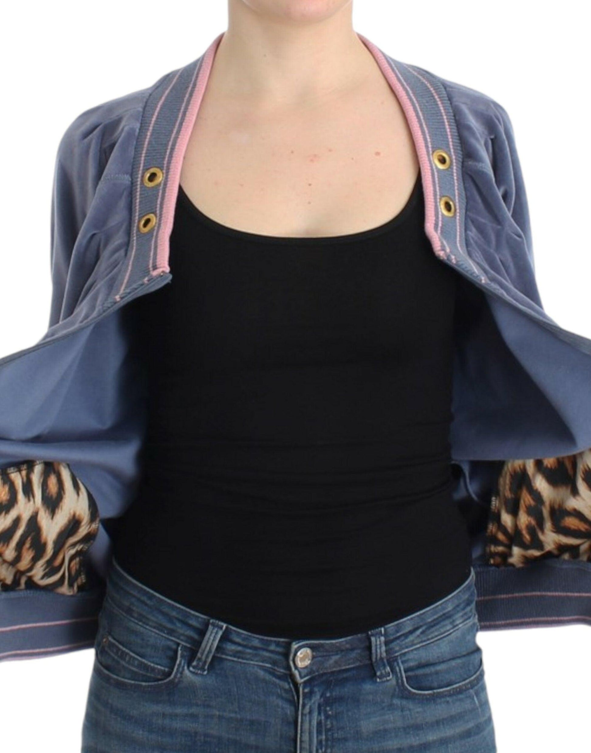 Cavalli Elegant Blue Zip Cardigan with Gold Details - Arichezz.store