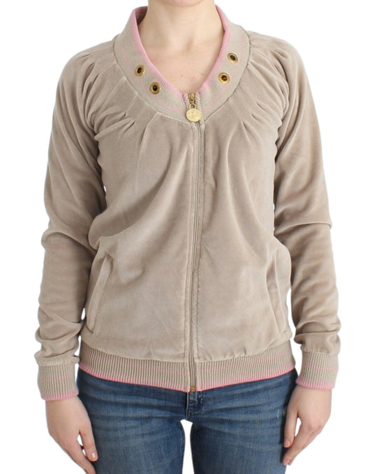 Cavalli Beige Zip Cardigan with Gold Tone Accents - Arichezz.store