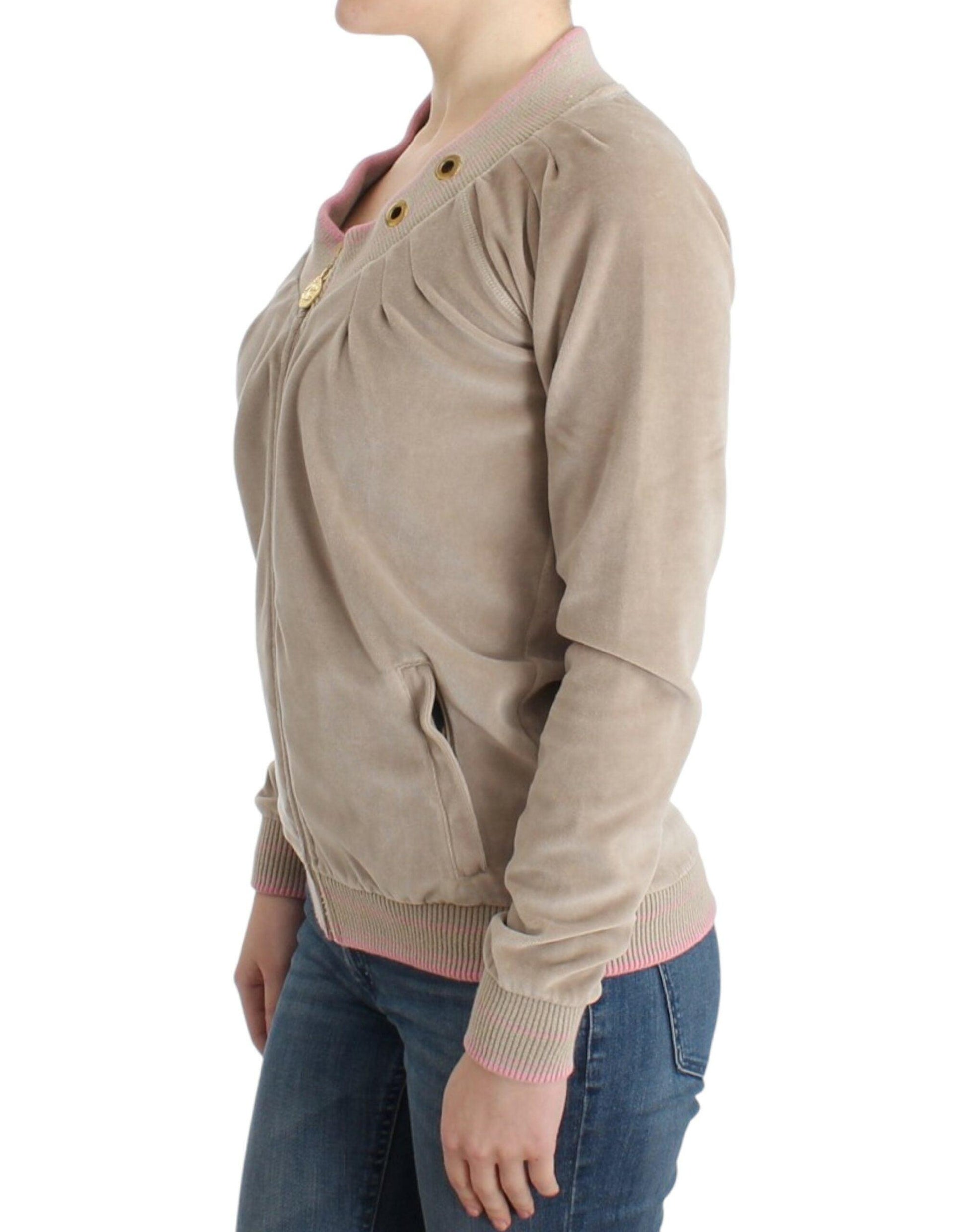 Cavalli Beige Zip Cardigan with Gold Tone Accents - Arichezz.store