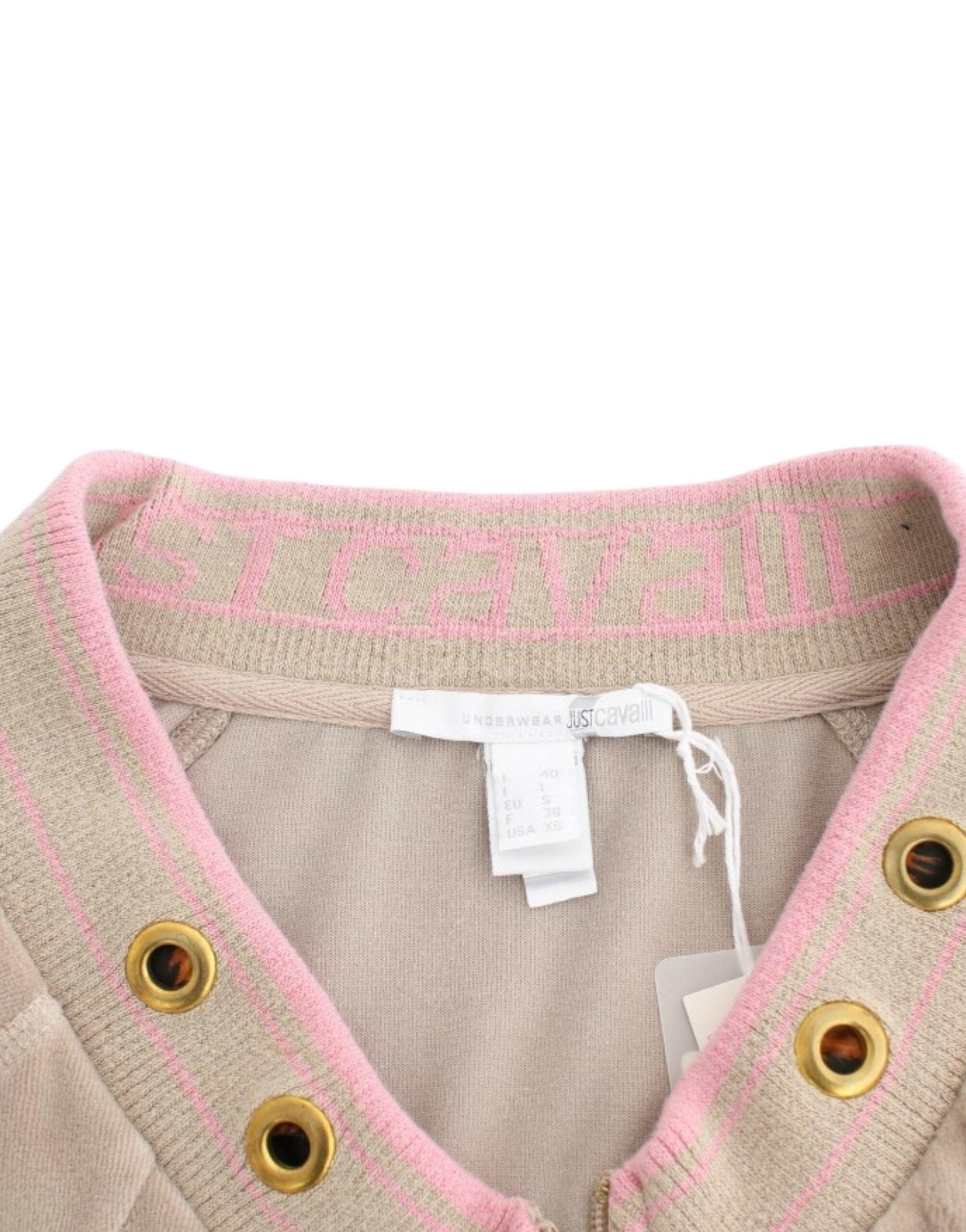 Cavalli Beige Zip Cardigan with Gold Tone Accents - Arichezz.store