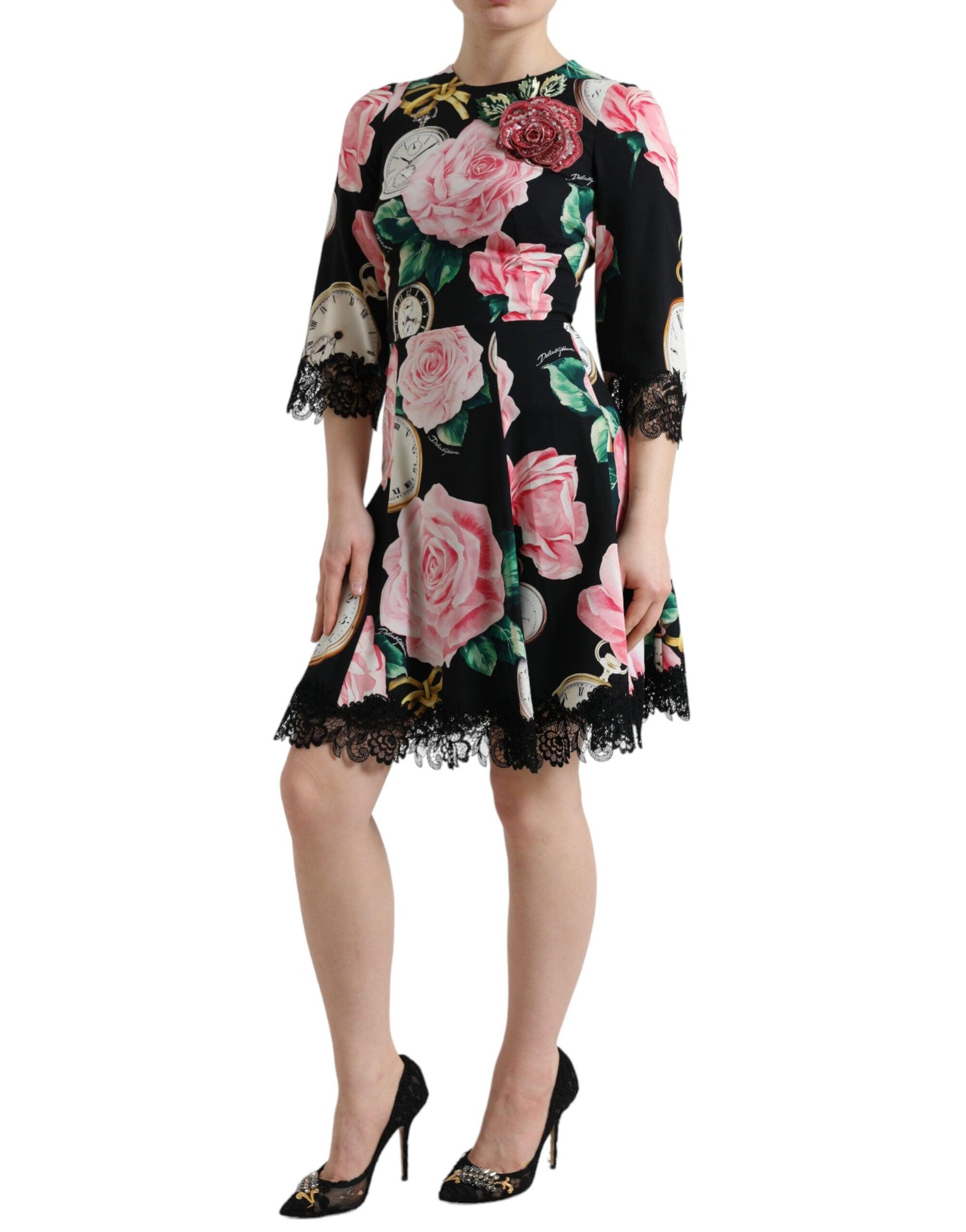 Dolce & Gabbana Enchanting Floral A-Line Dress with Sequined Detail - Arichezz.store