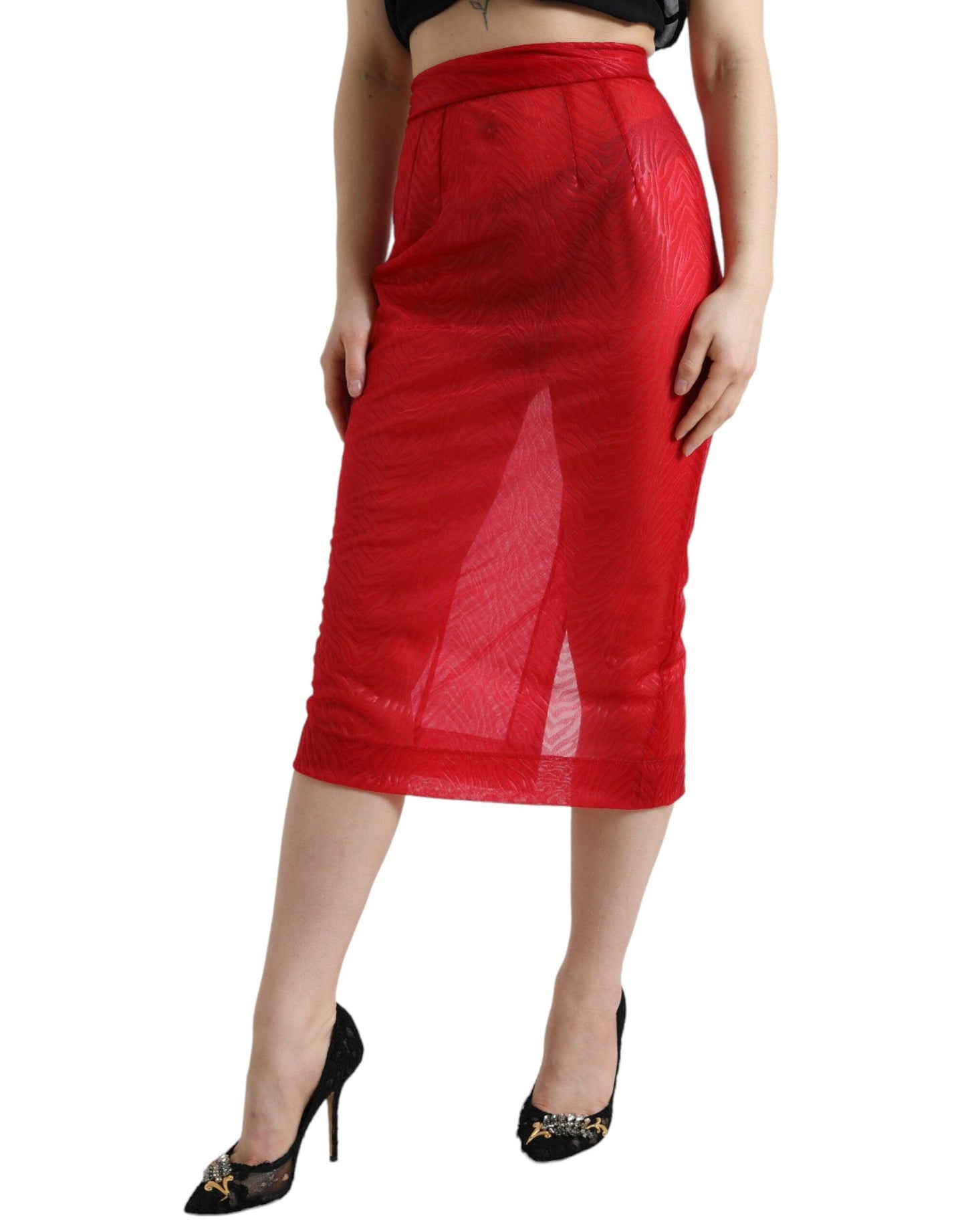 Dolce & Gabbana Chic Red High Waist Sheer Midi Skirt - Arichezz.store