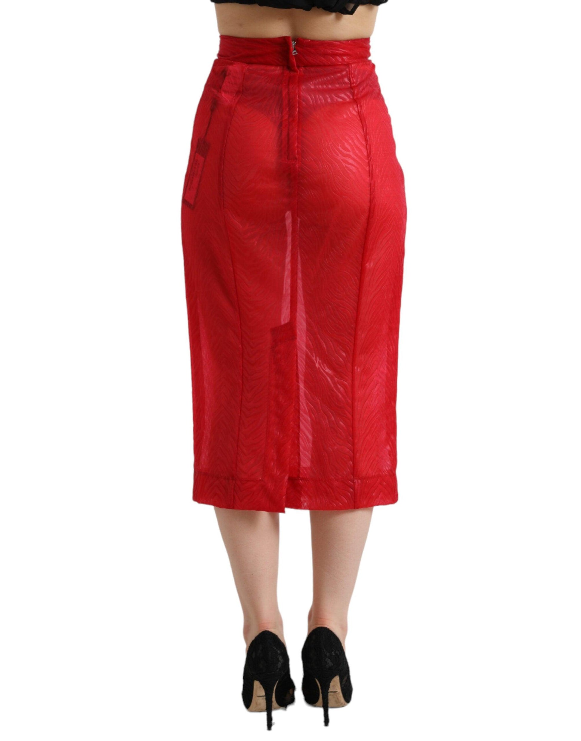 Dolce & Gabbana Chic Red High Waist Sheer Midi Skirt - Arichezz.store