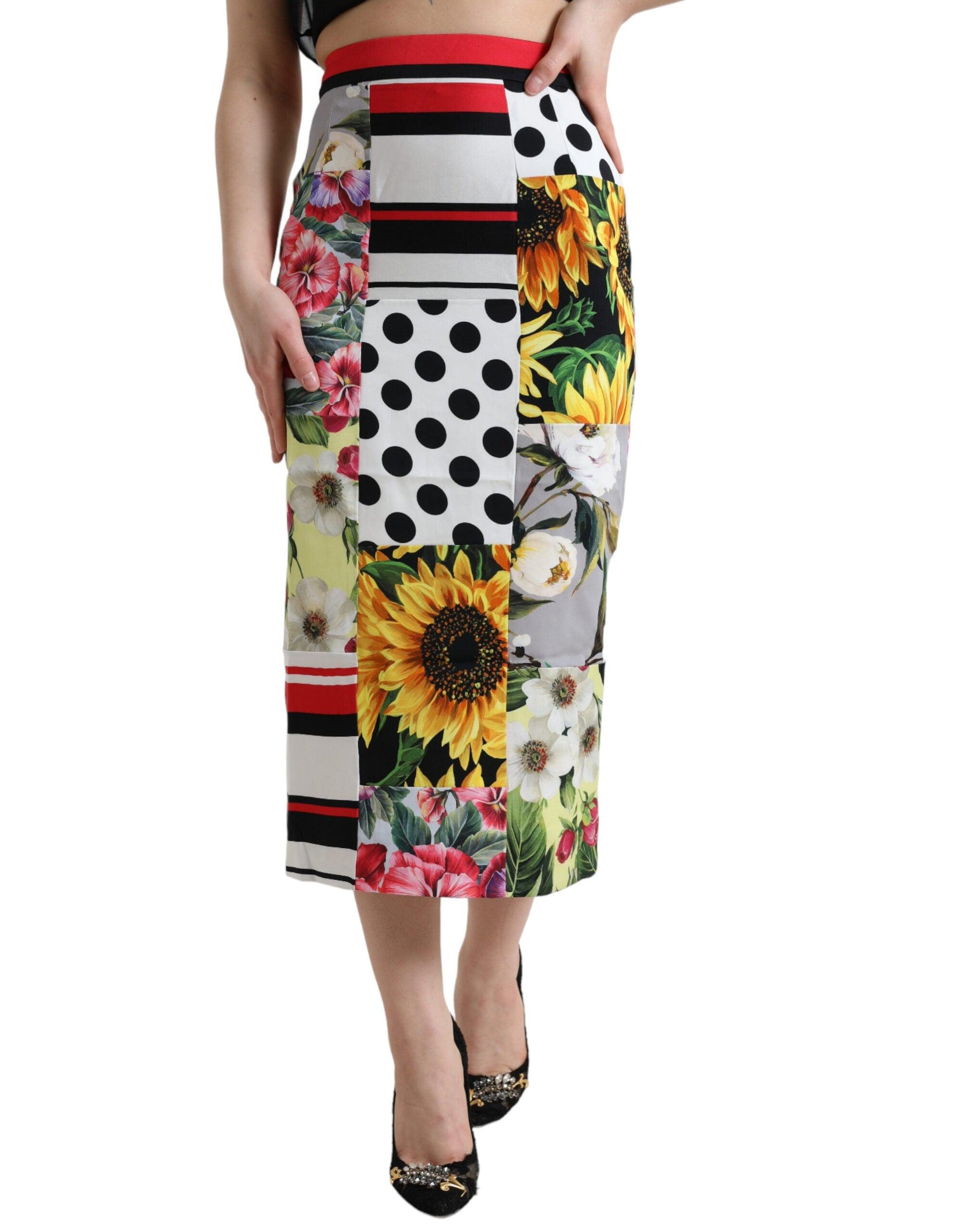 Dolce & Gabbana Glamorous High Waist Patchwork Midi Skirt - Arichezz.store