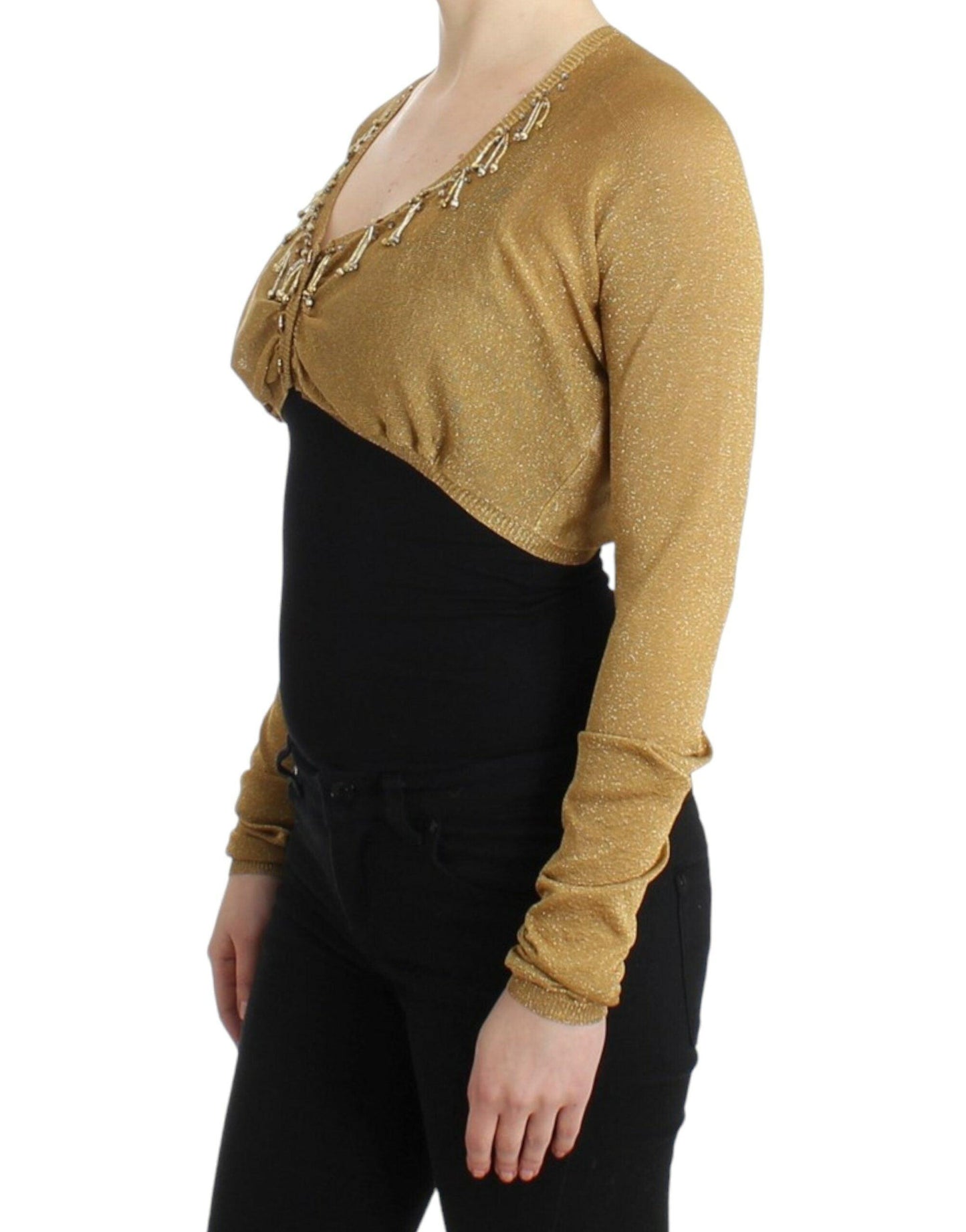 Cavalli Embellished Gold Shimmer Shrug - Arichezz.store