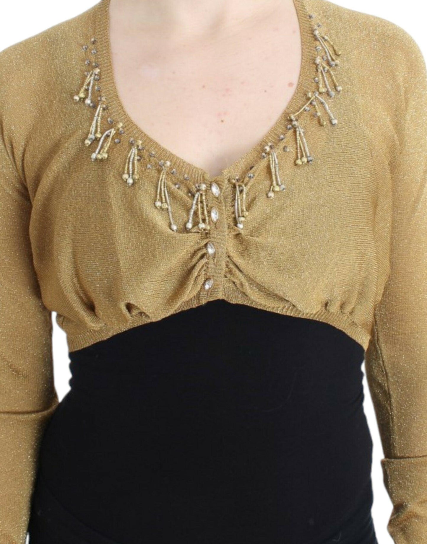 Cavalli Embellished Gold Shimmer Shrug - Arichezz.store