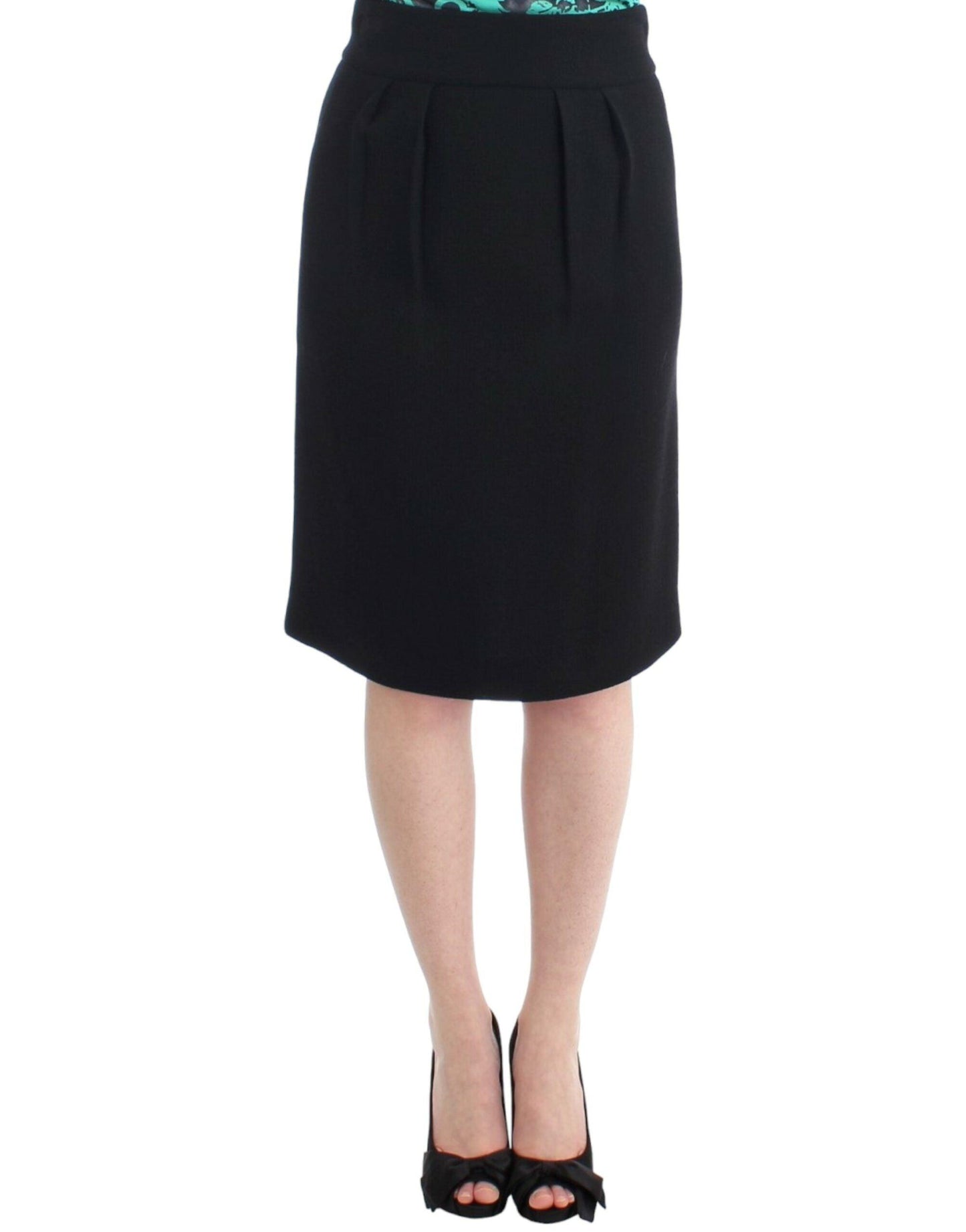 Cavalli Elegant Black Wool Pencil Skirt - Arichezz.store