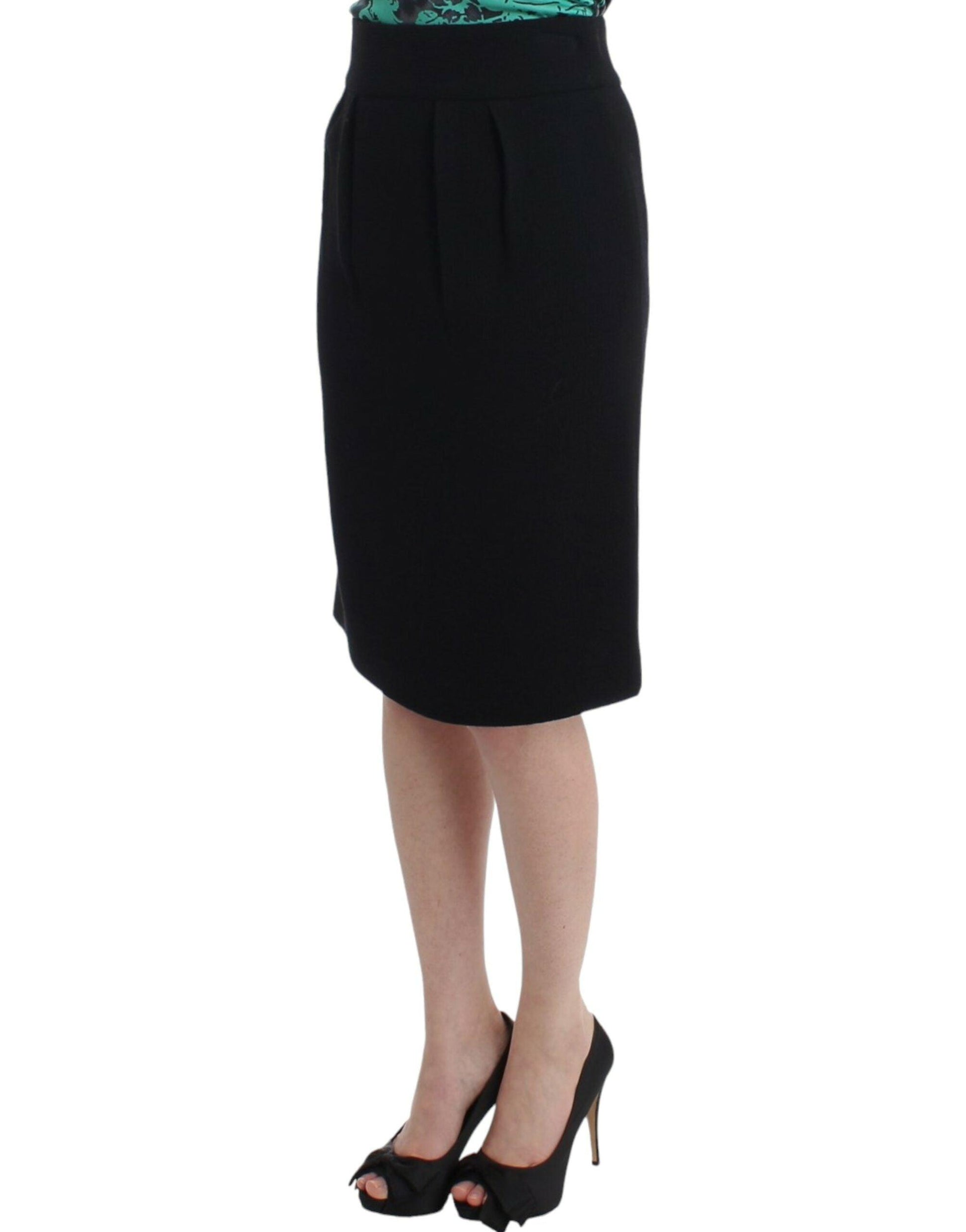 Cavalli Elegant Black Wool Pencil Skirt - Arichezz.store