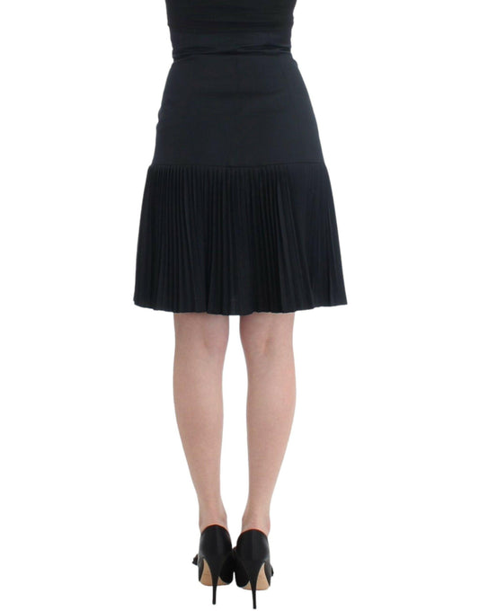 Cavalli Elegant Black Pleated Lace A-Line Skirt - Arichezz.store