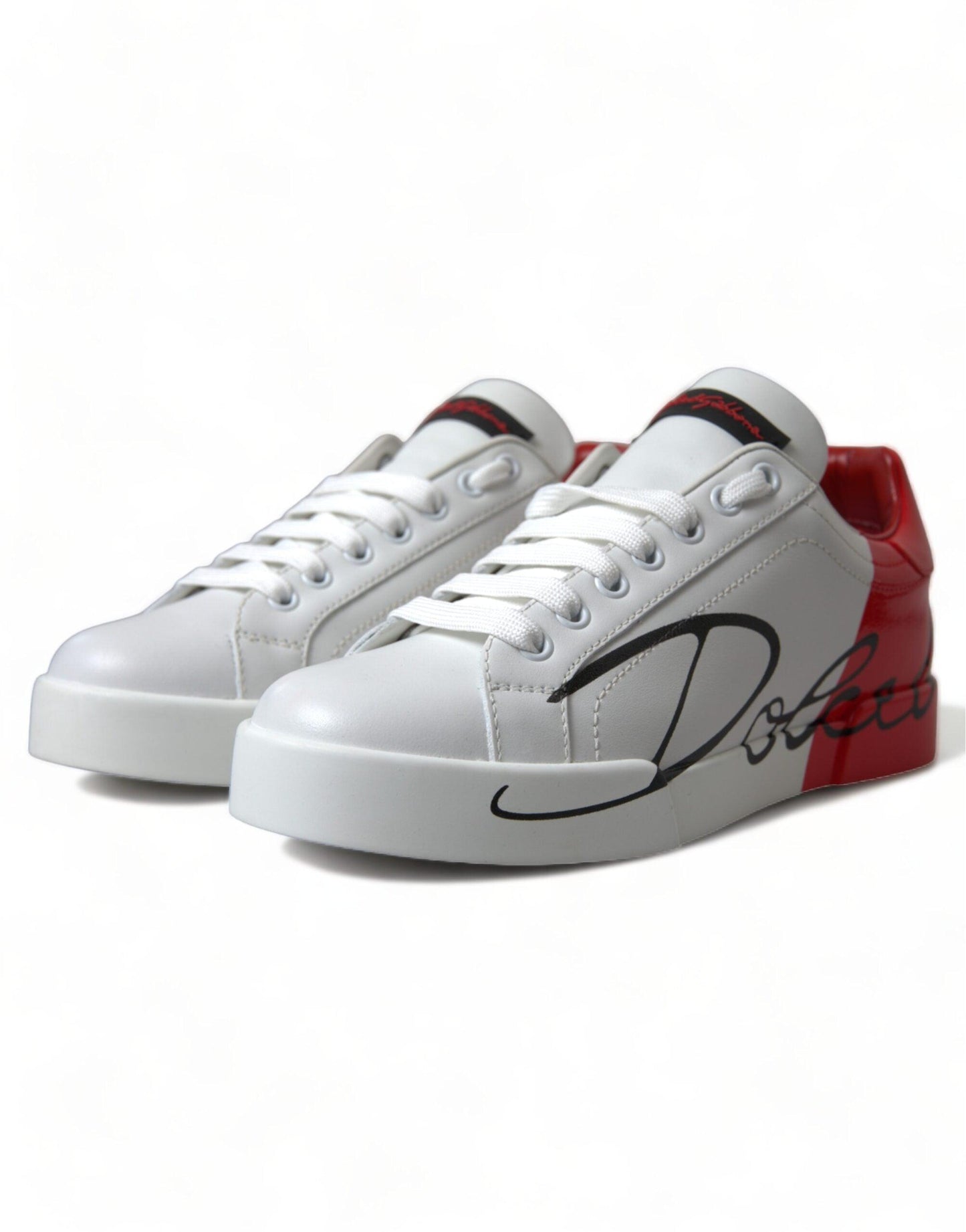 Dolce & Gabbana Elegant White Leather Portofino Sneakers - Arichezz.store