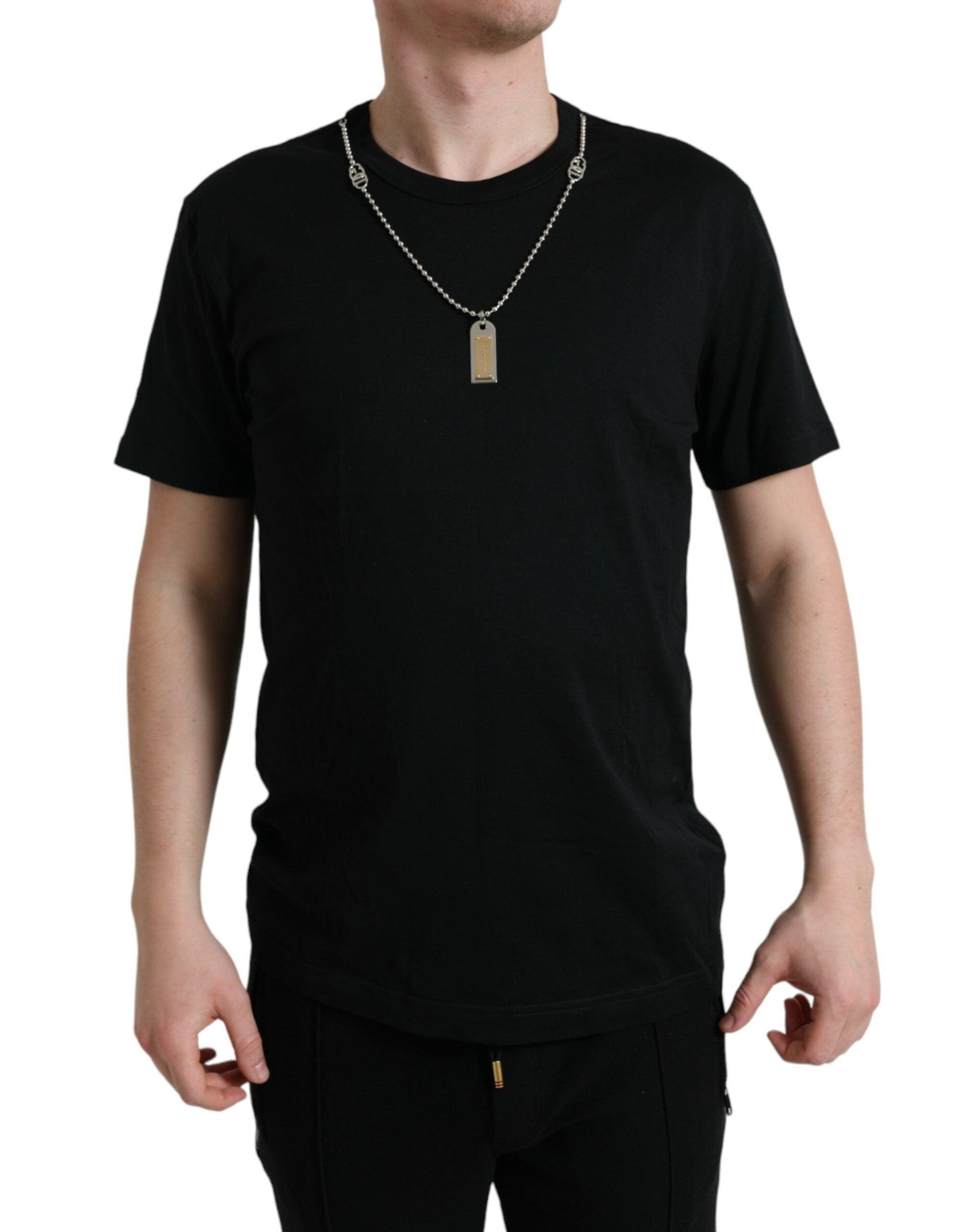 Dolce & Gabbana Sleek Cotton Round Neck T-Shirt with Chain Detail - Arichezz.store