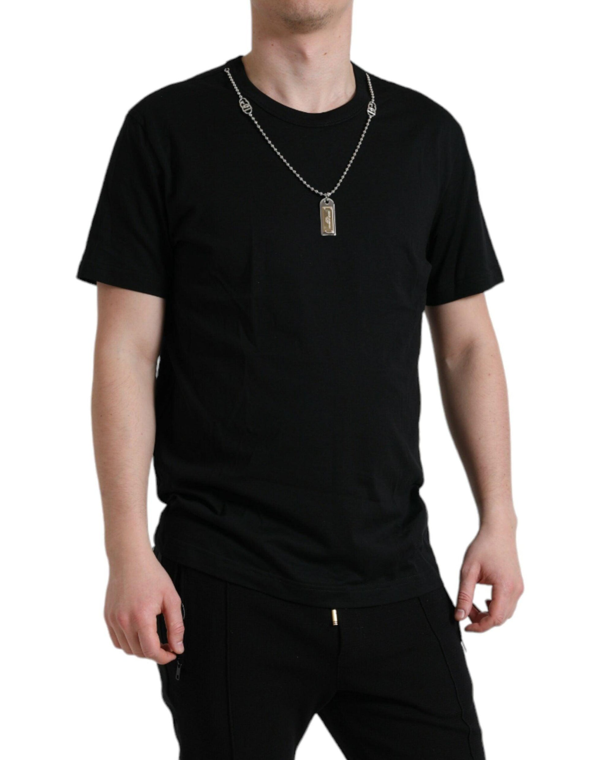 Dolce & Gabbana Sleek Cotton Round Neck T-Shirt with Chain Detail - Arichezz.store