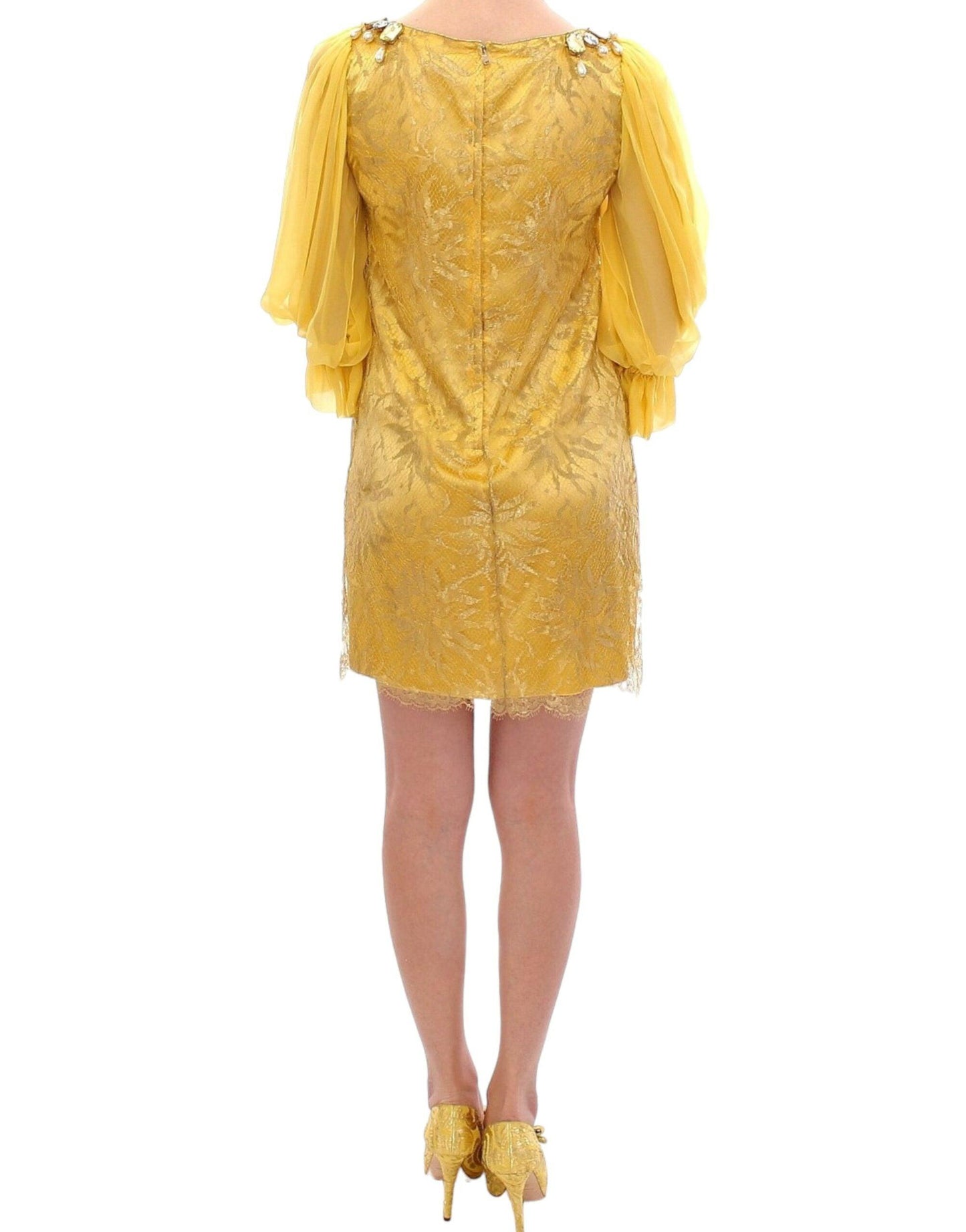 Dolce & Gabbana Yellow Lace Crystal Embellished Mini Dress - Arichezz.store