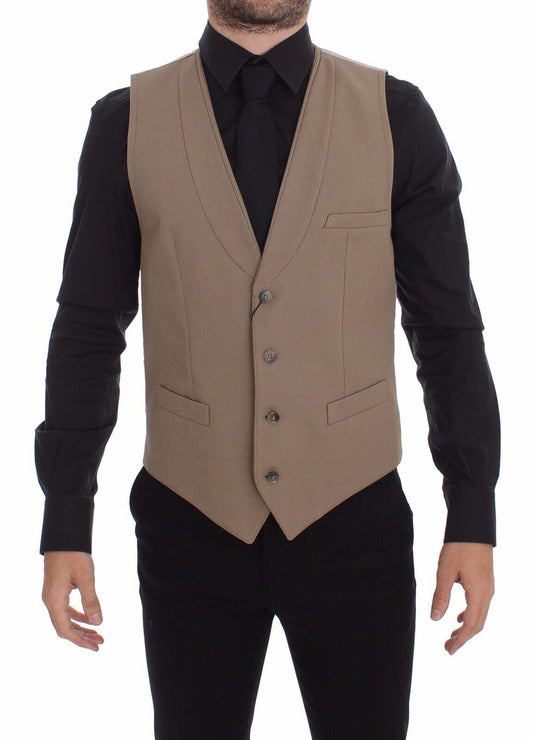 Dolce & Gabbana Elegant Beige Cotton Dress Vest – Slim Fit - Arichezz.store