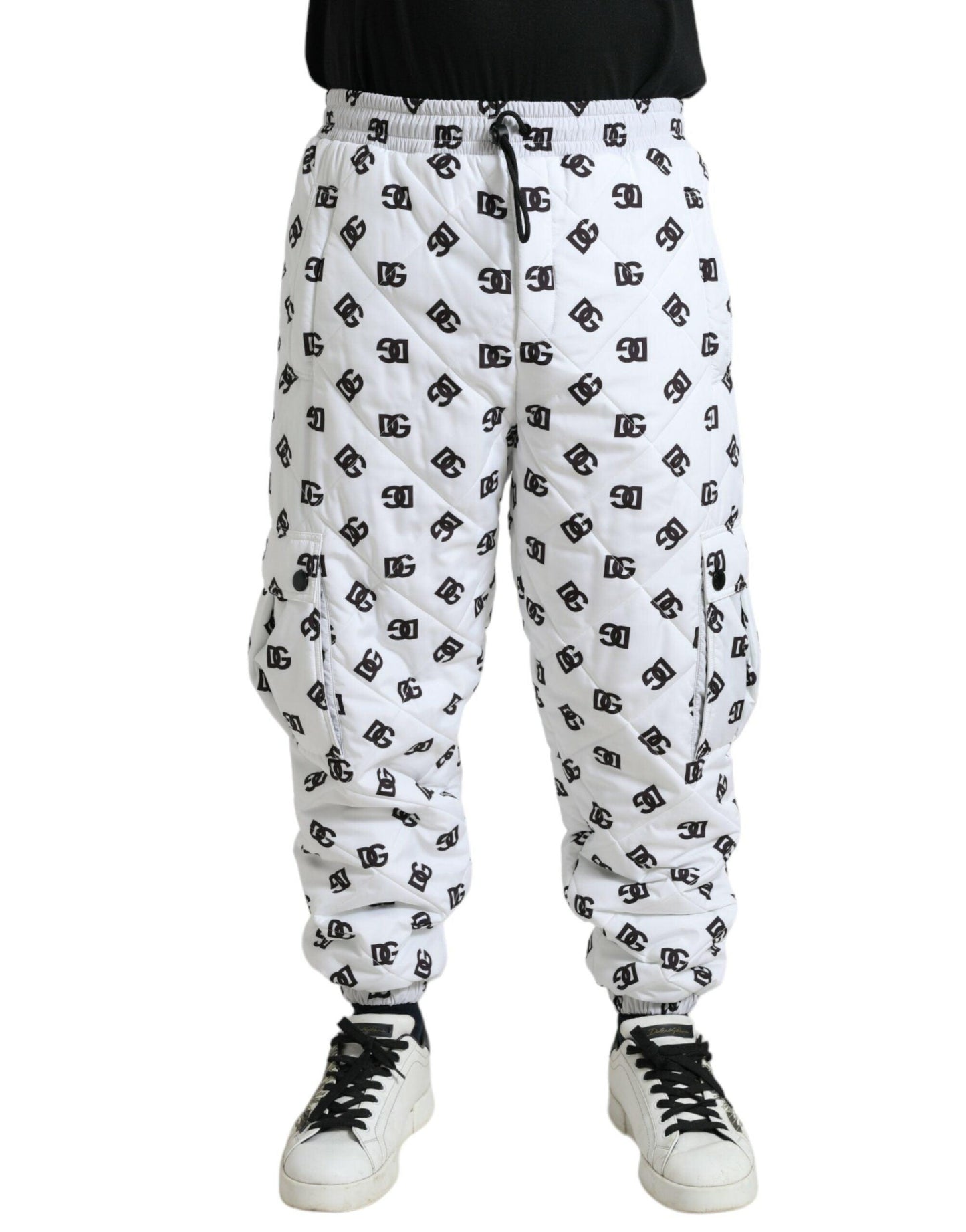 Dolce & Gabbana Chic White Jogger Pants with Iconic DG Print - Arichezz.store