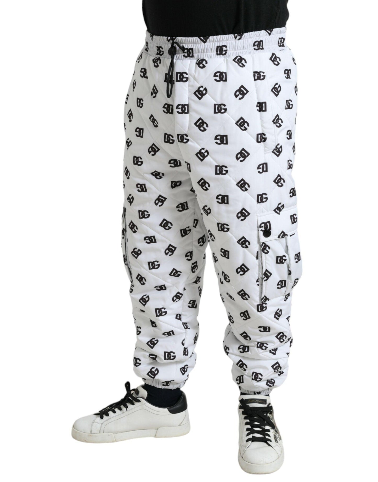 Dolce & Gabbana Chic White Jogger Pants with Iconic DG Print - Arichezz.store