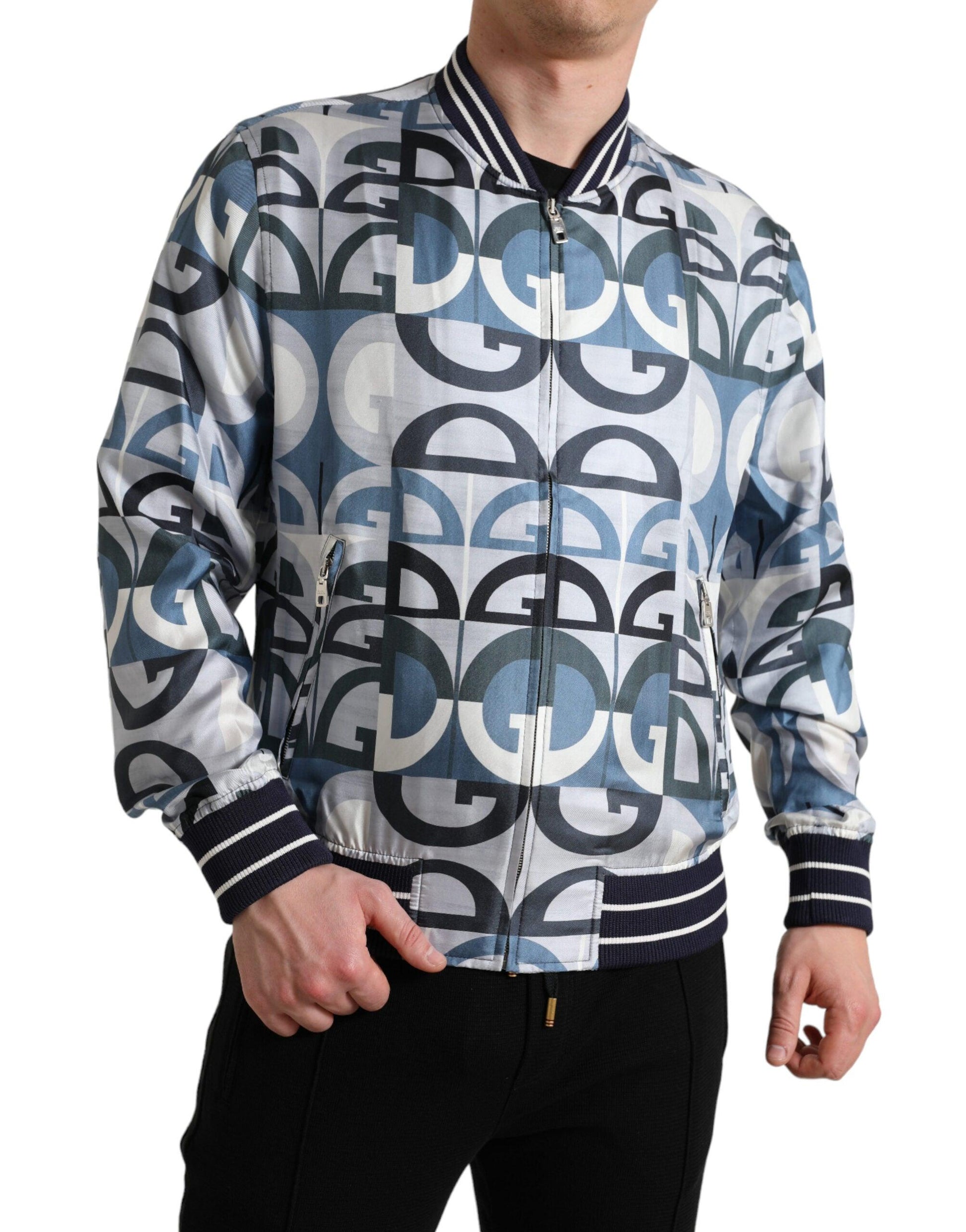 Dolce & Gabbana Multicolor Silk Bomber Jacket - Classic Elegance - Arichezz.store