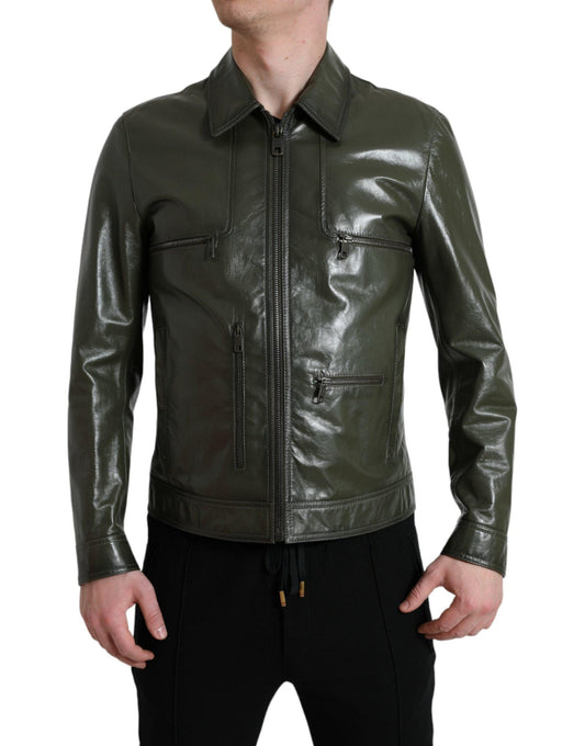 Dolce & Gabbana Emerald Elegance Leather Biker Jacket - Arichezz.store