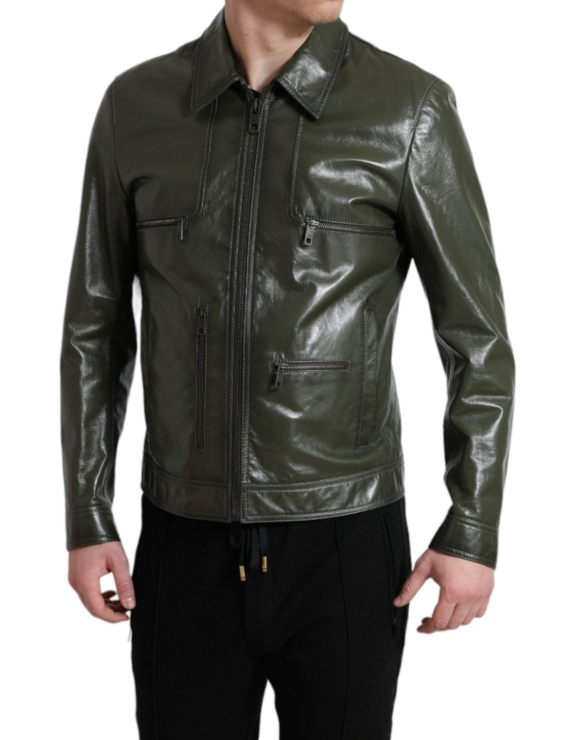 Dolce & Gabbana Emerald Elegance Leather Biker Jacket - Arichezz.store