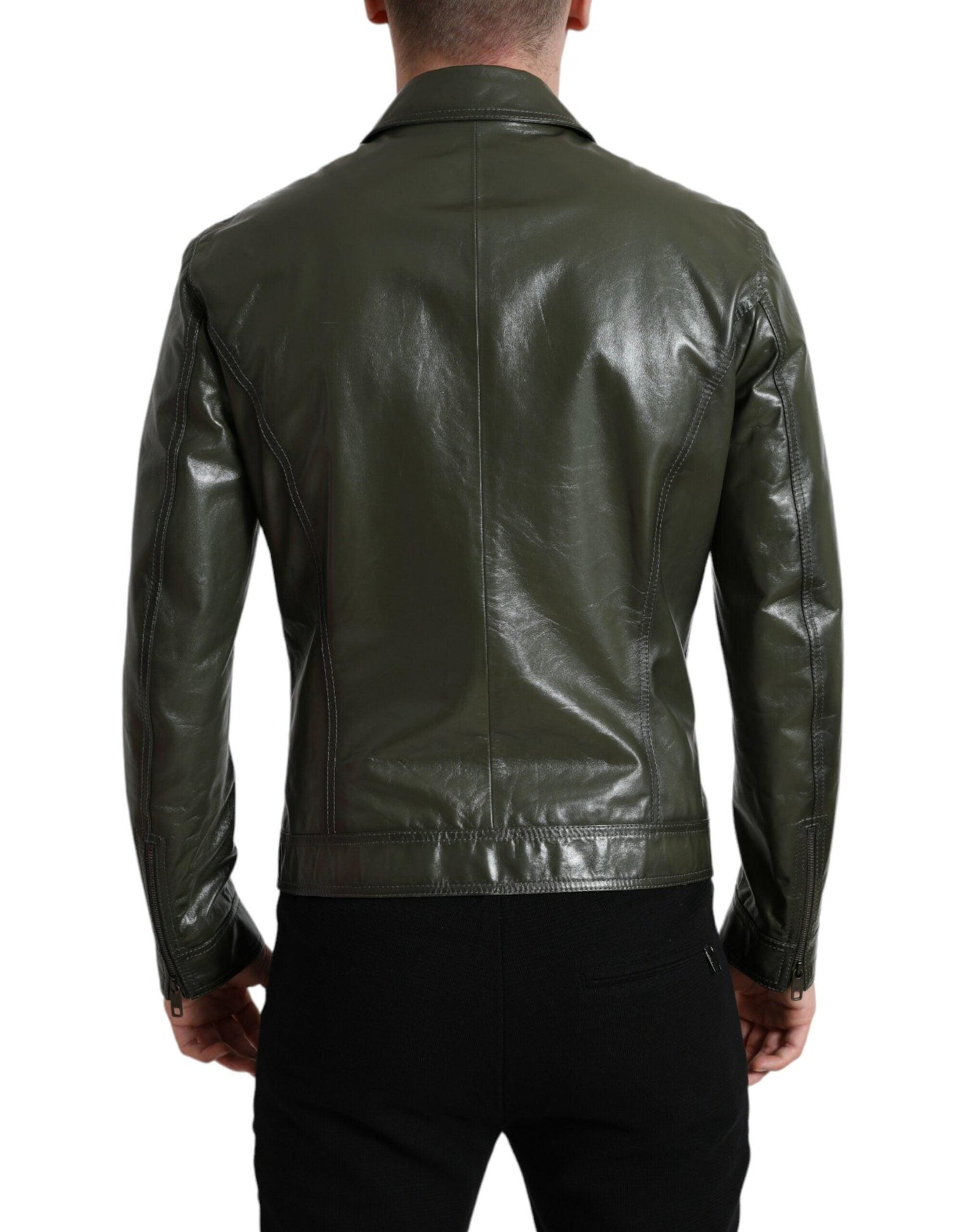 Dolce & Gabbana Emerald Elegance Leather Biker Jacket - Arichezz.store