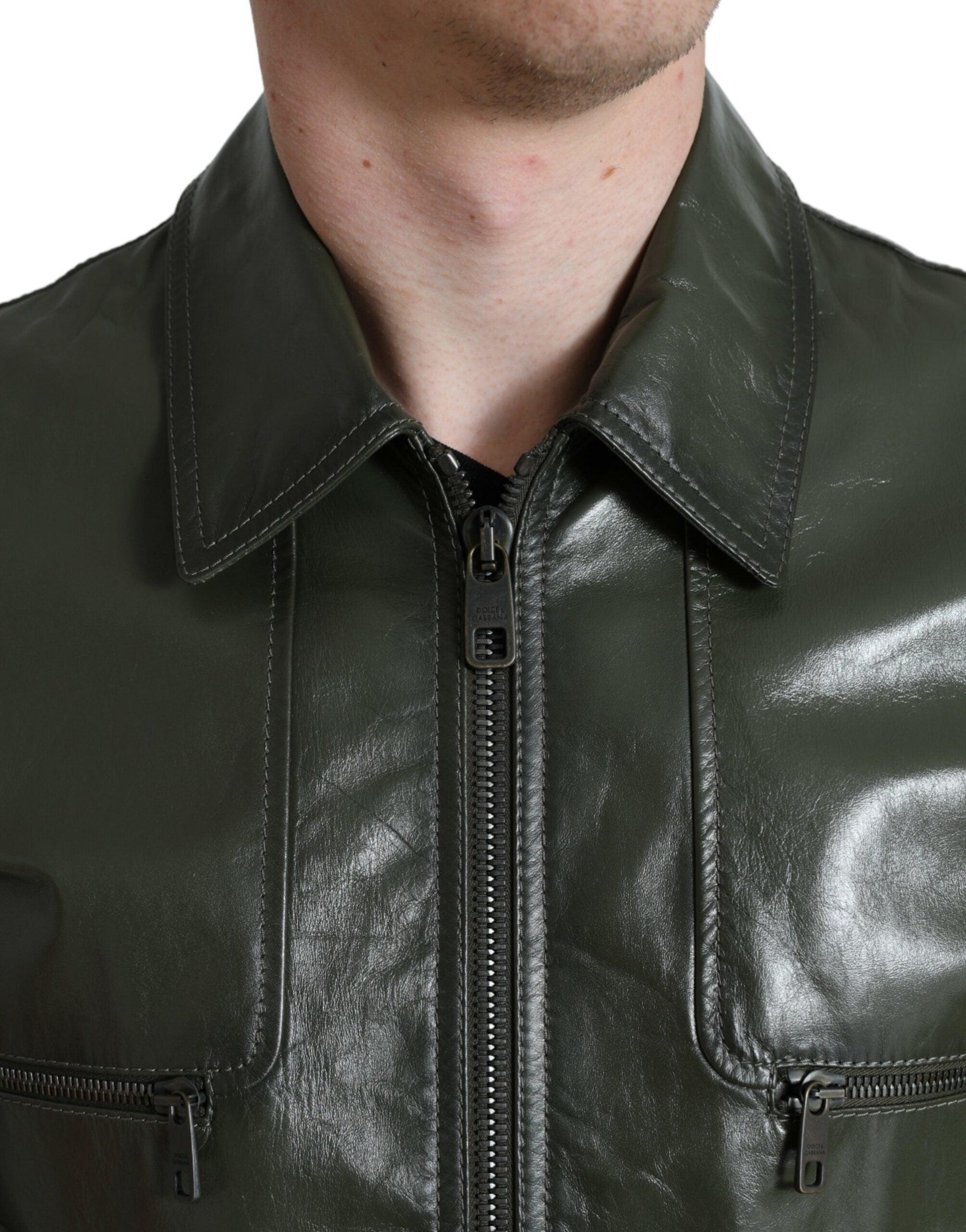 Dolce & Gabbana Emerald Elegance Leather Biker Jacket - Arichezz.store