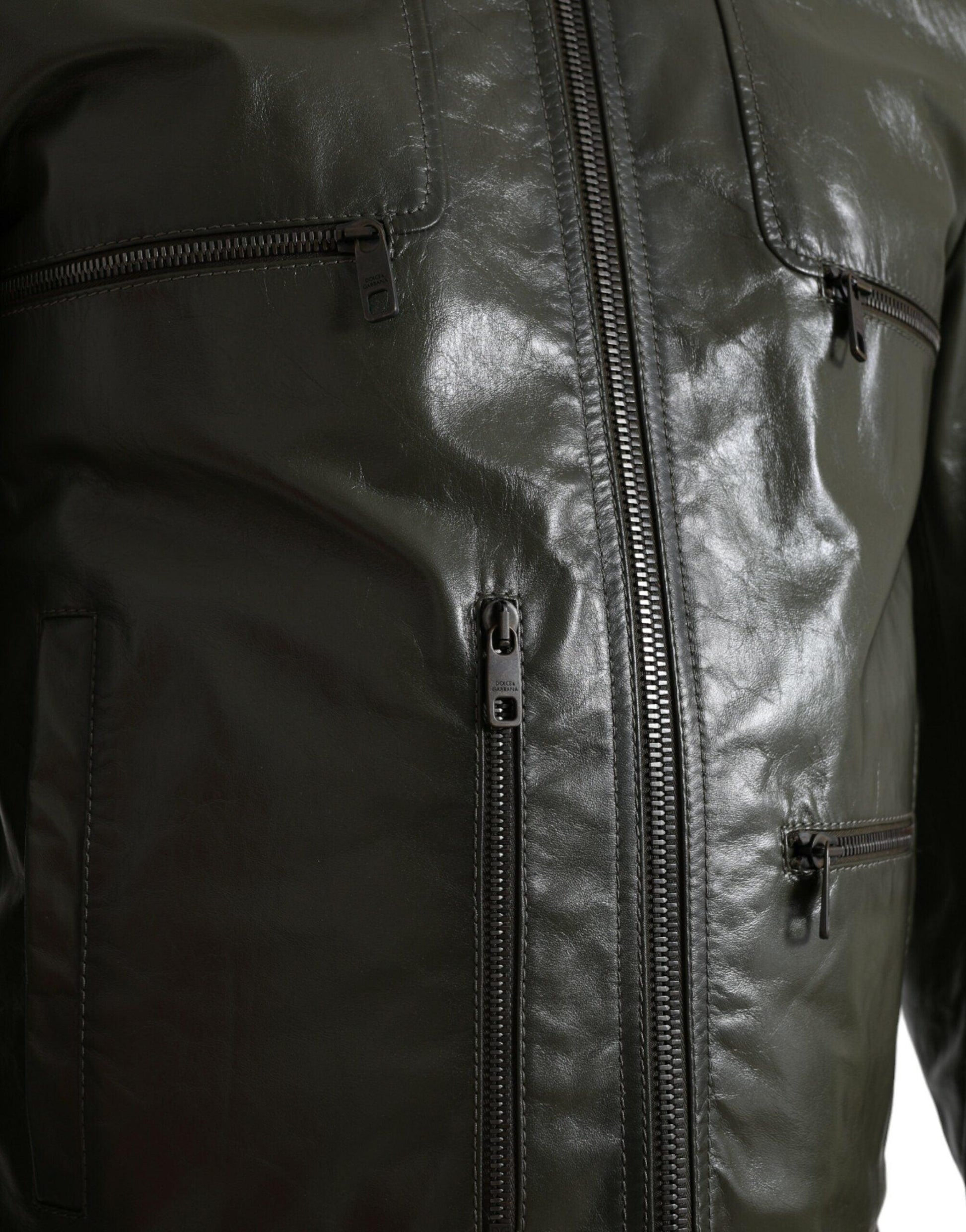 Dolce & Gabbana Emerald Elegance Leather Biker Jacket - Arichezz.store