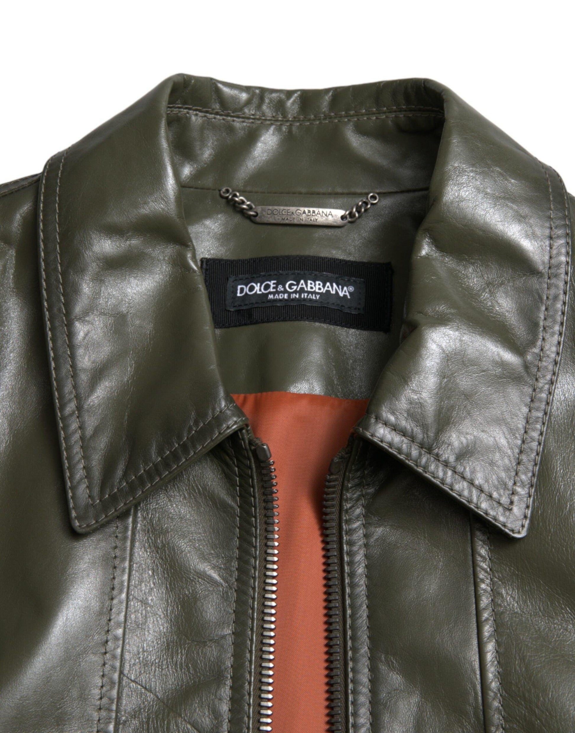 Dolce & Gabbana Emerald Elegance Leather Biker Jacket - Arichezz.store