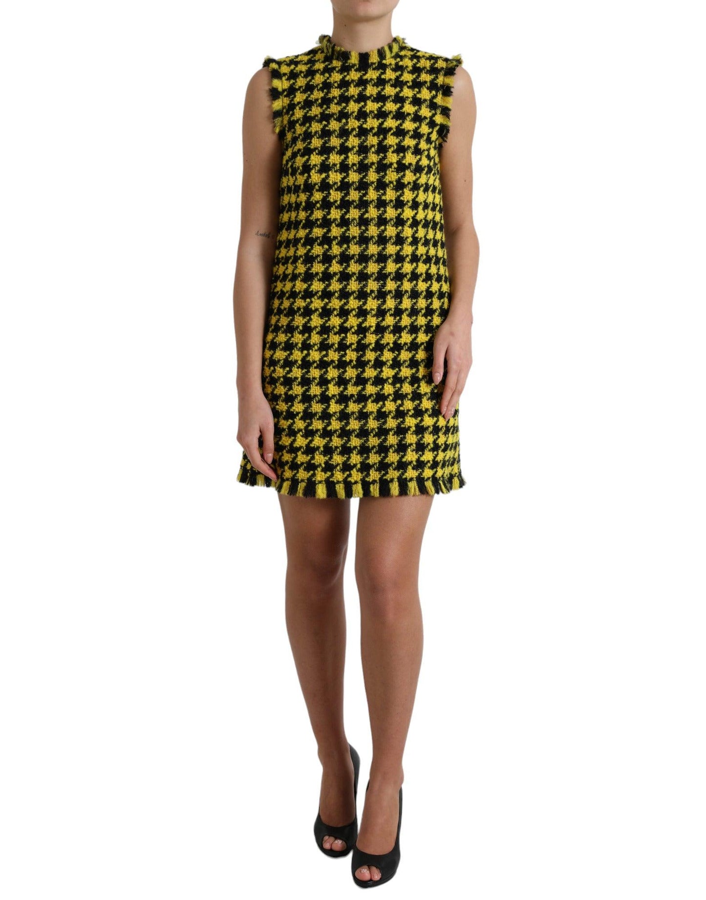 Dolce & Gabbana Houndstooth Knitted Chic Yellow Mini Skirt - Arichezz.store