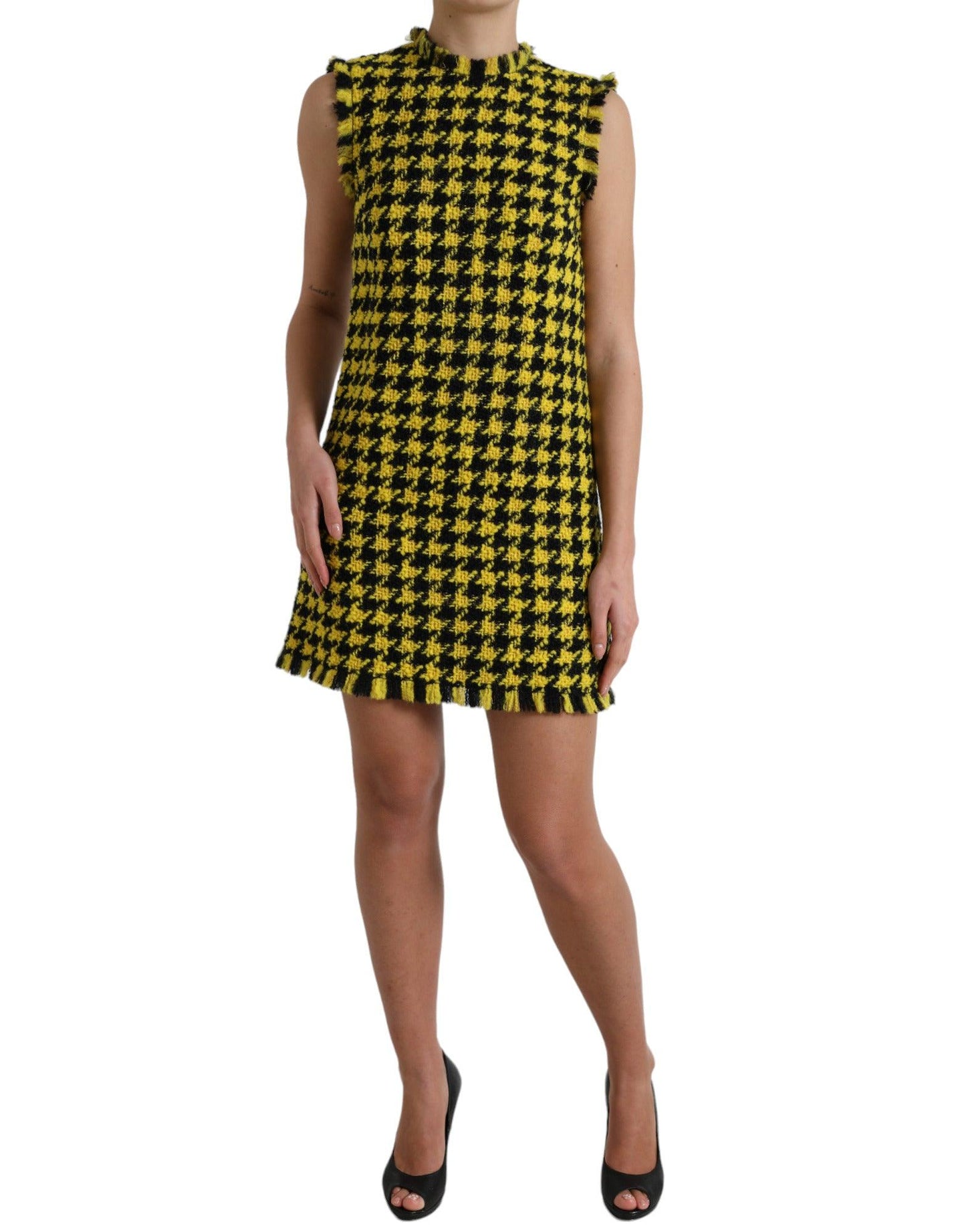 Dolce & Gabbana Houndstooth Knitted Chic Yellow Mini Skirt - Arichezz.store