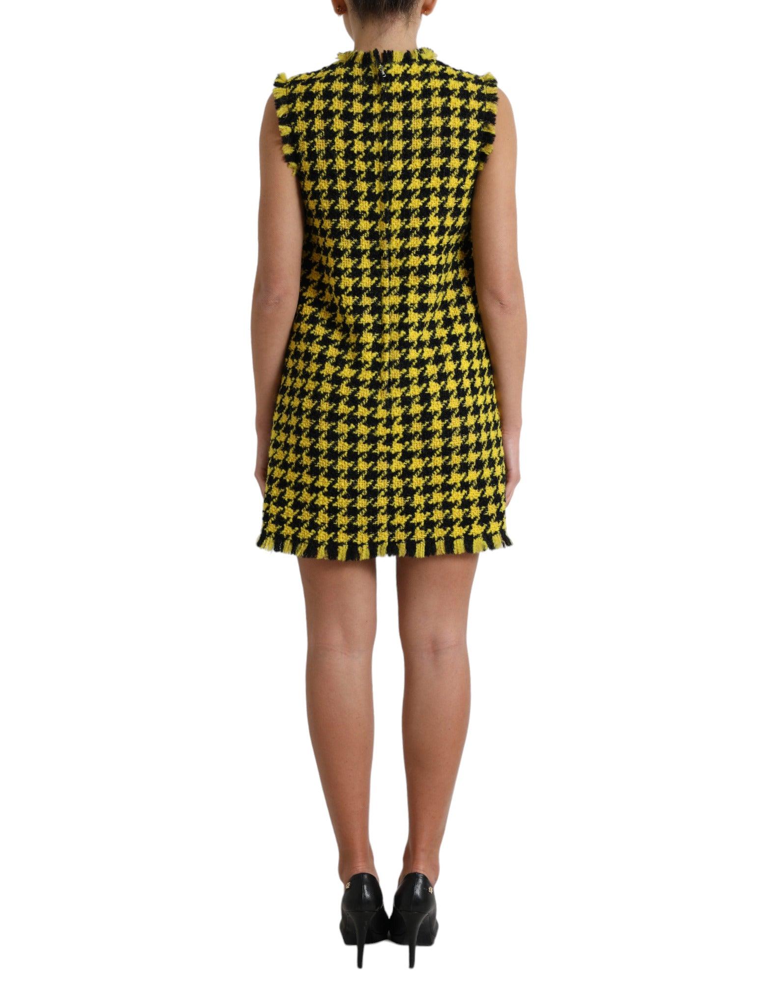 Dolce & Gabbana Houndstooth Knitted Chic Yellow Mini Skirt - Arichezz.store