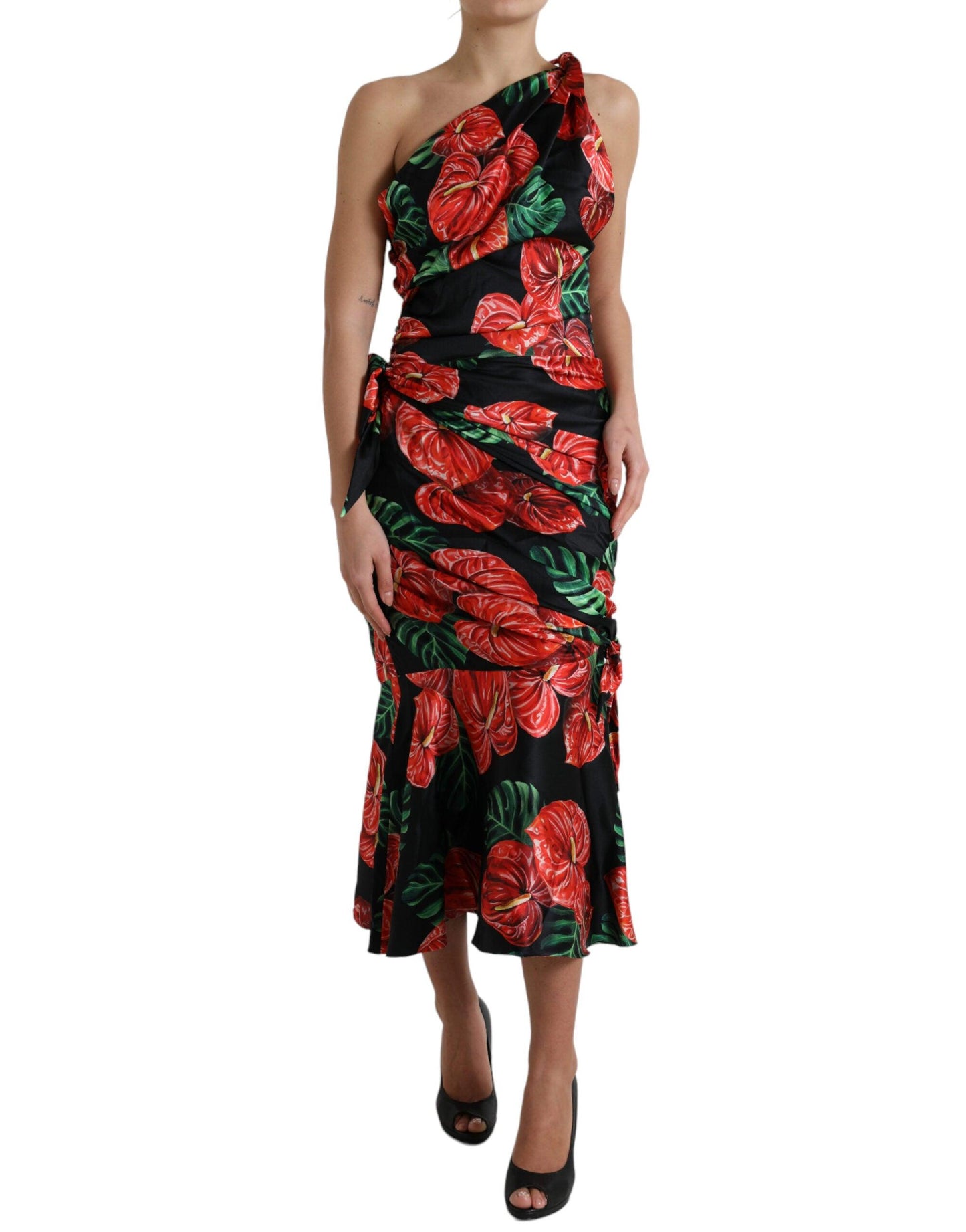 Dolce & Gabbana Tropical Elegance Silk Draped Dress - Arichezz.store