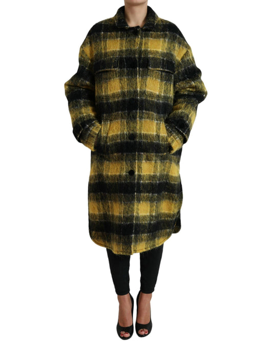 Dolce & Gabbana Sunshine Yellow Plaid Long Coat - Arichezz.store