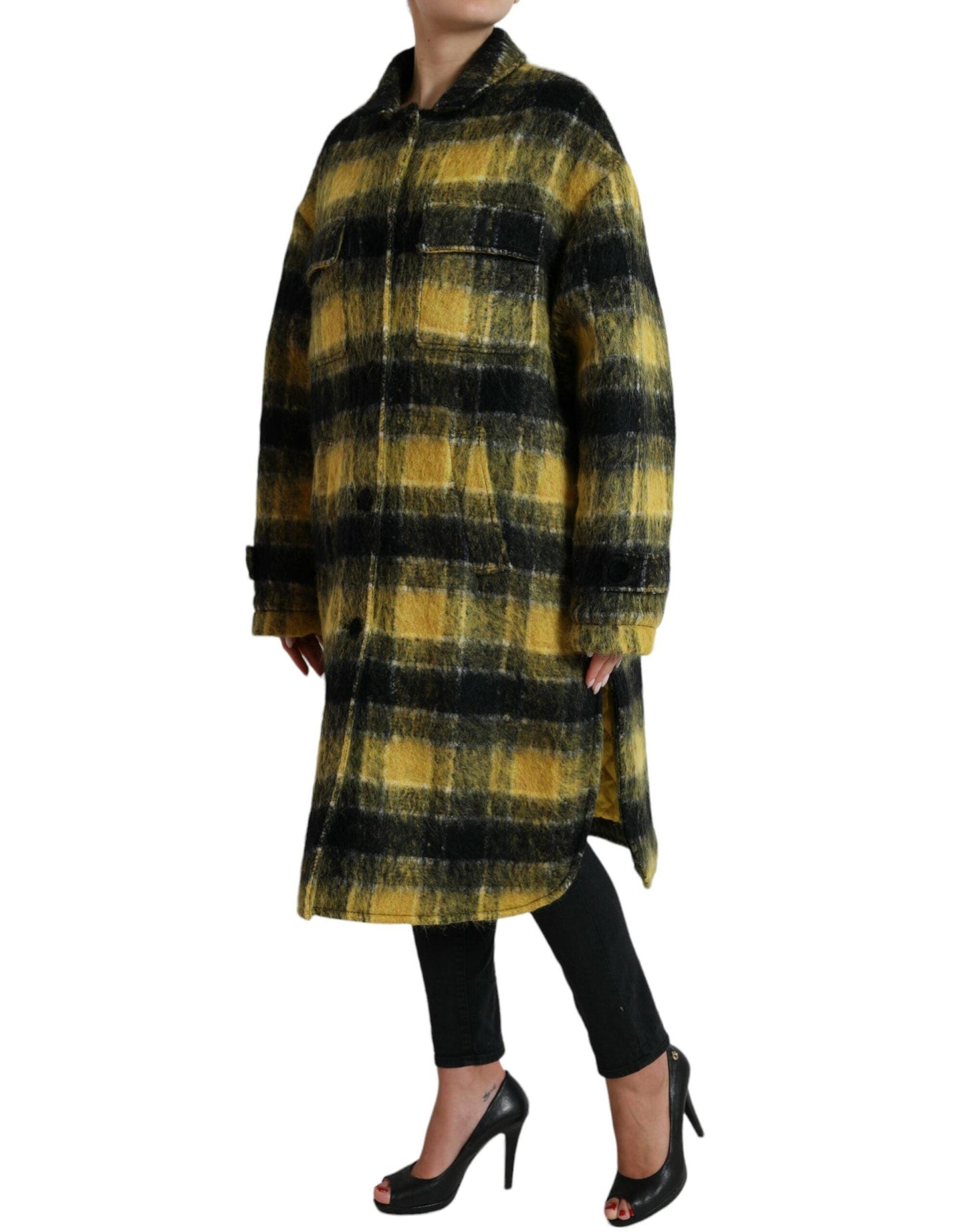 Dolce & Gabbana Sunshine Yellow Plaid Long Coat - Arichezz.store