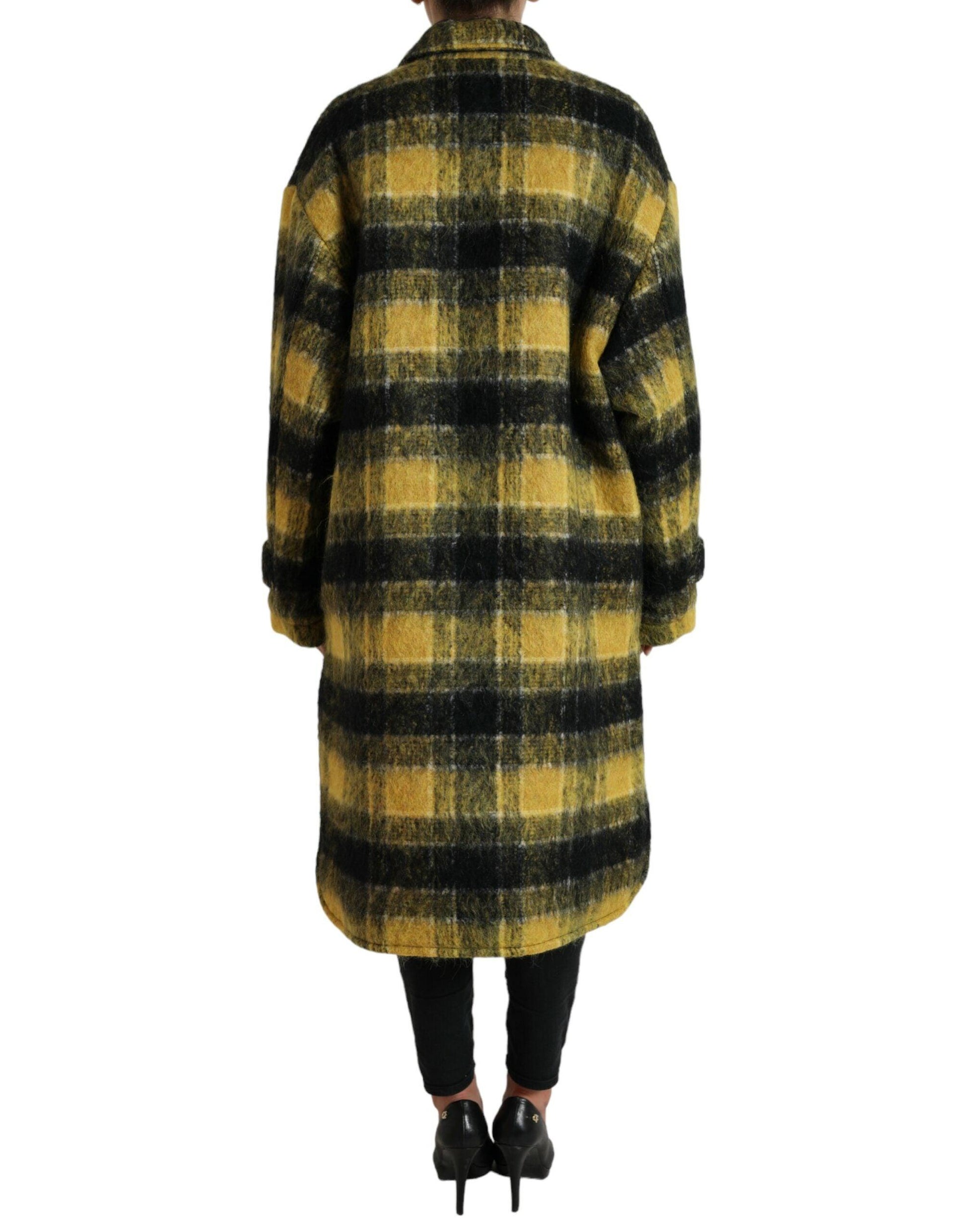 Dolce & Gabbana Sunshine Yellow Plaid Long Coat - Arichezz.store