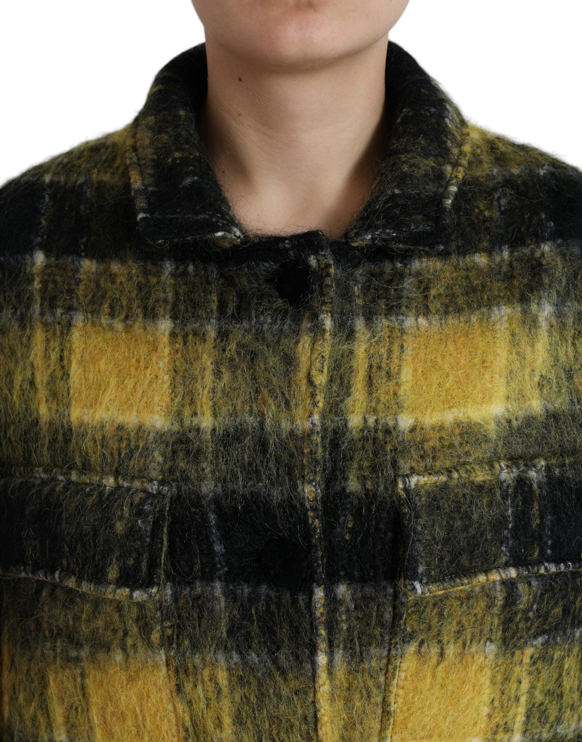 Dolce & Gabbana Sunshine Yellow Plaid Long Coat - Arichezz.store