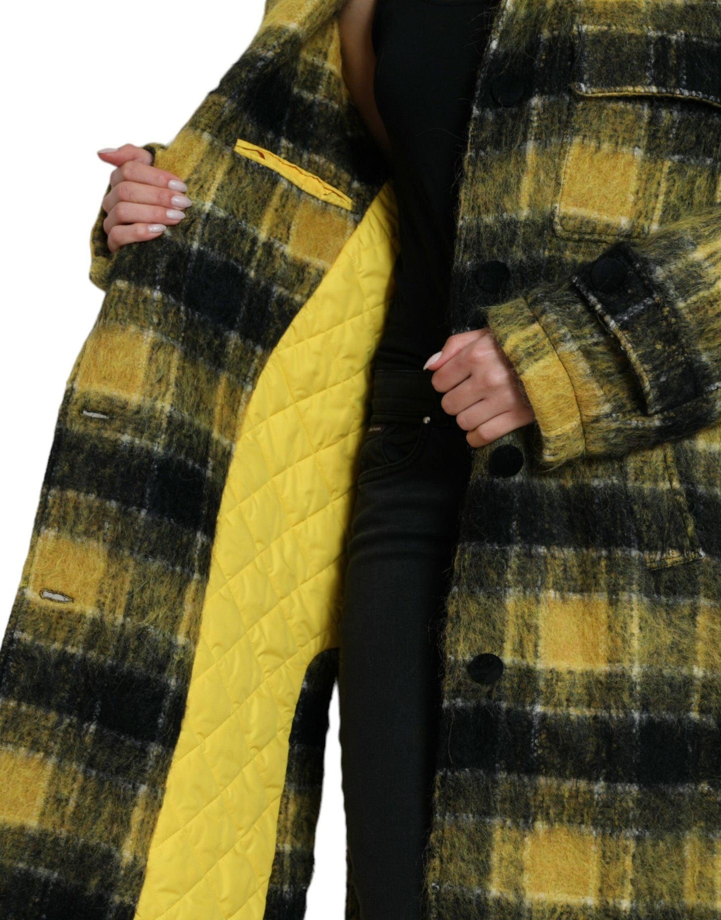 Dolce & Gabbana Sunshine Yellow Plaid Long Coat - Arichezz.store