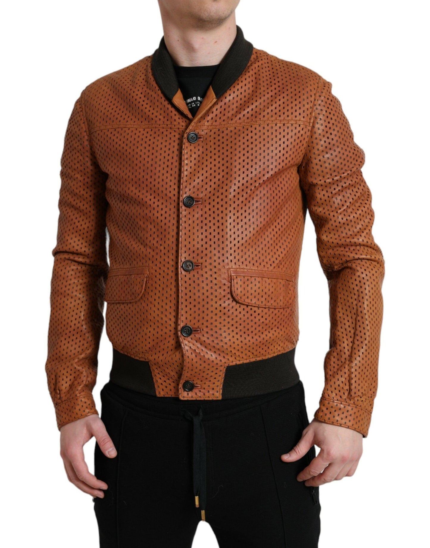 Dolce & Gabbana Elegant Leather Perforated Bomber Jacket - Arichezz.store