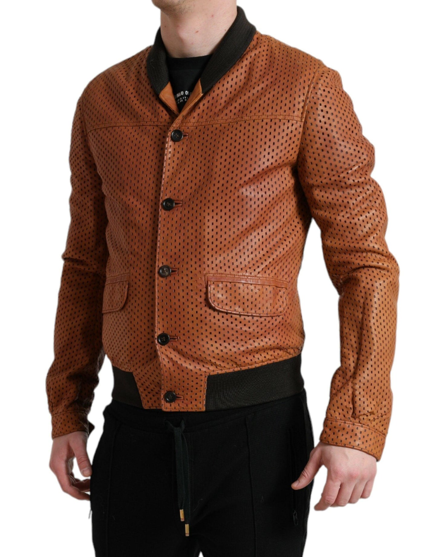 Dolce & Gabbana Elegant Leather Perforated Bomber Jacket - Arichezz.store